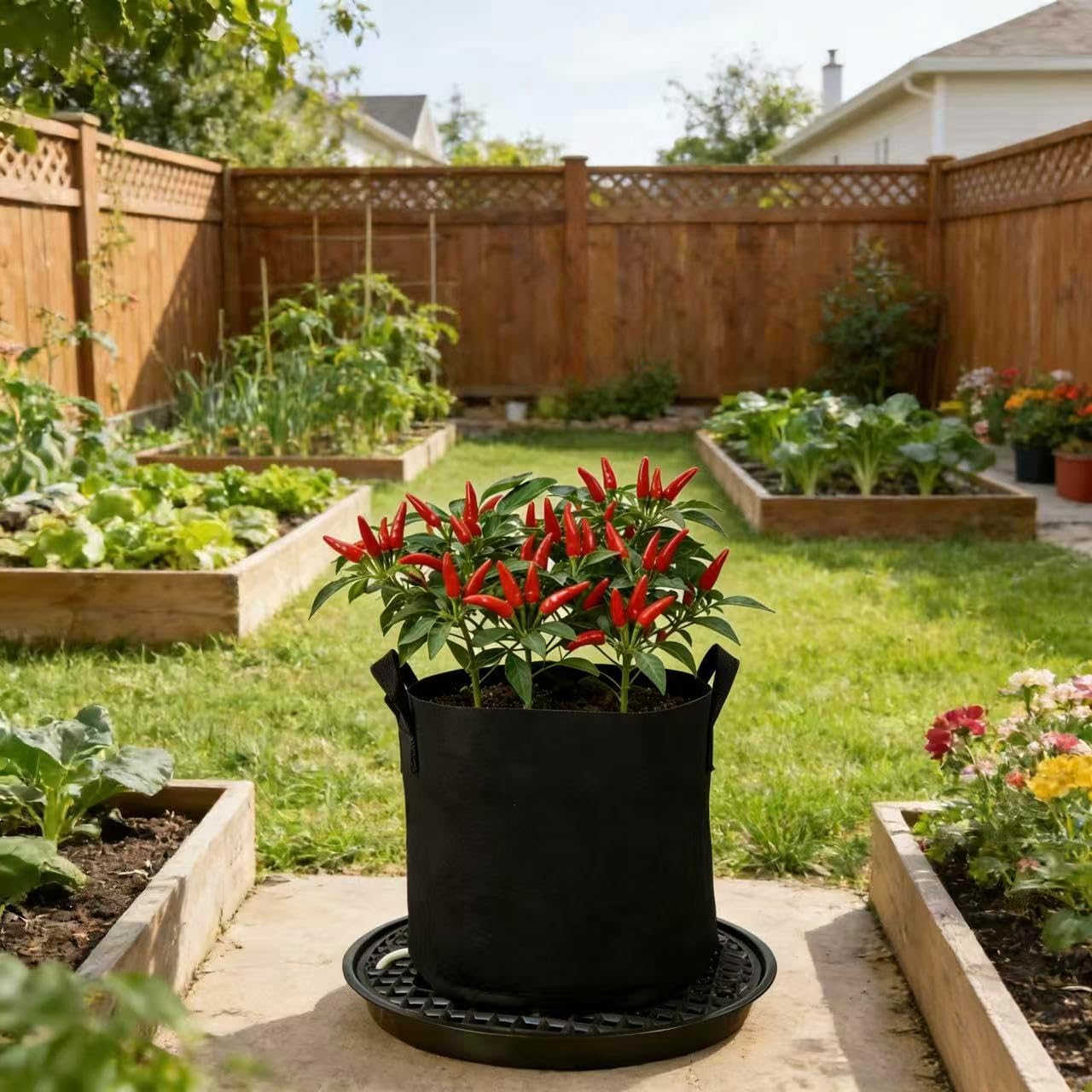 6 Pack 12 inch Self Watering Base for Fabric Grow Bag, Self-watering Plastic Elevated Plant Saucer Stand, Automatic Watering Tray for Non-woven Planter Flower Pot Growth Tent Greenhouse Indoor Outdoor - Image 5