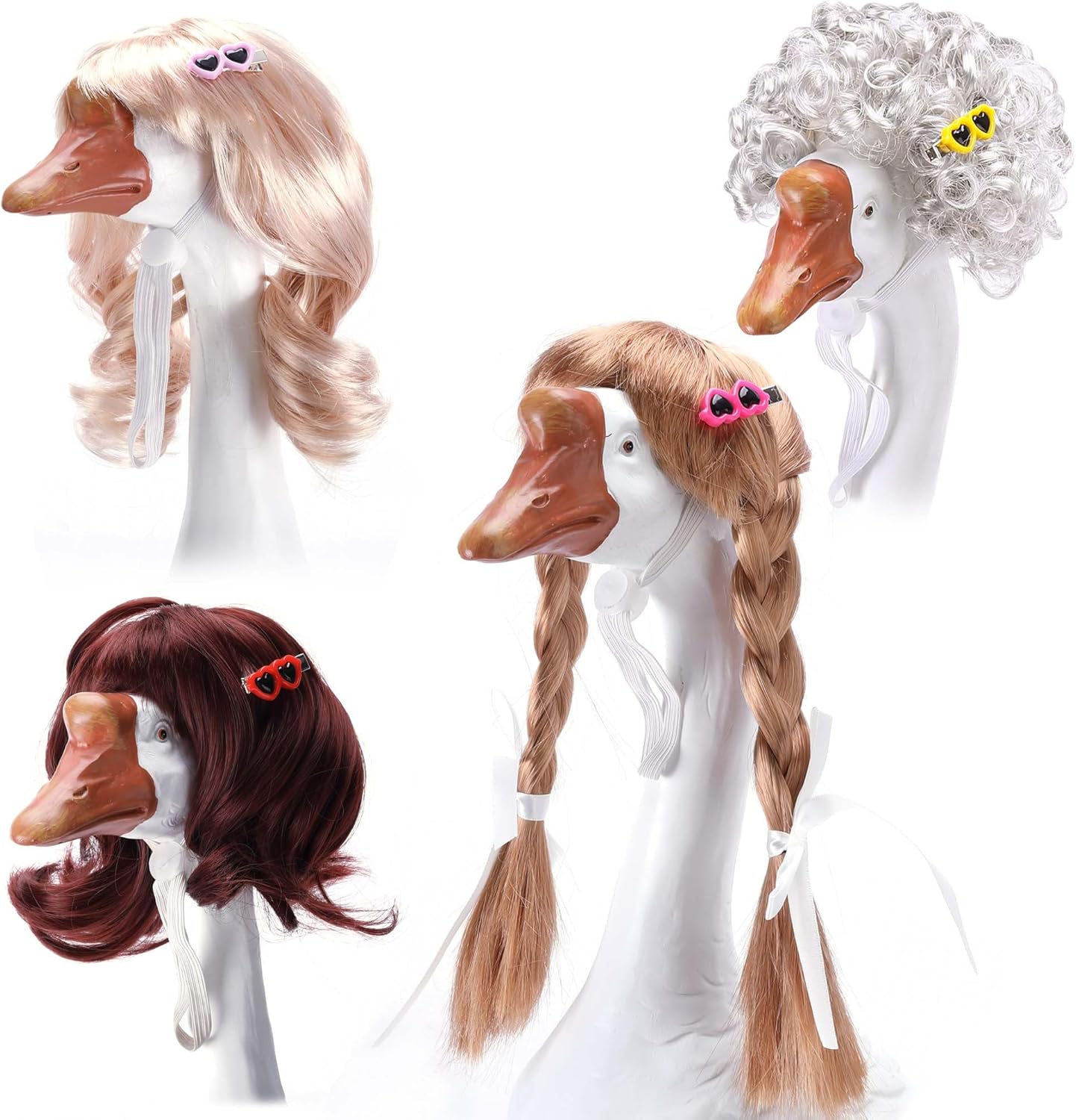 4 Pcs Porch Goose Wigs with Hair Clips, Cute Lawn Goose Statue Braid Wig, Porch Goose Outfits Costume for Outdoor Garden Patio Yard Goosey Decoration - Image 1