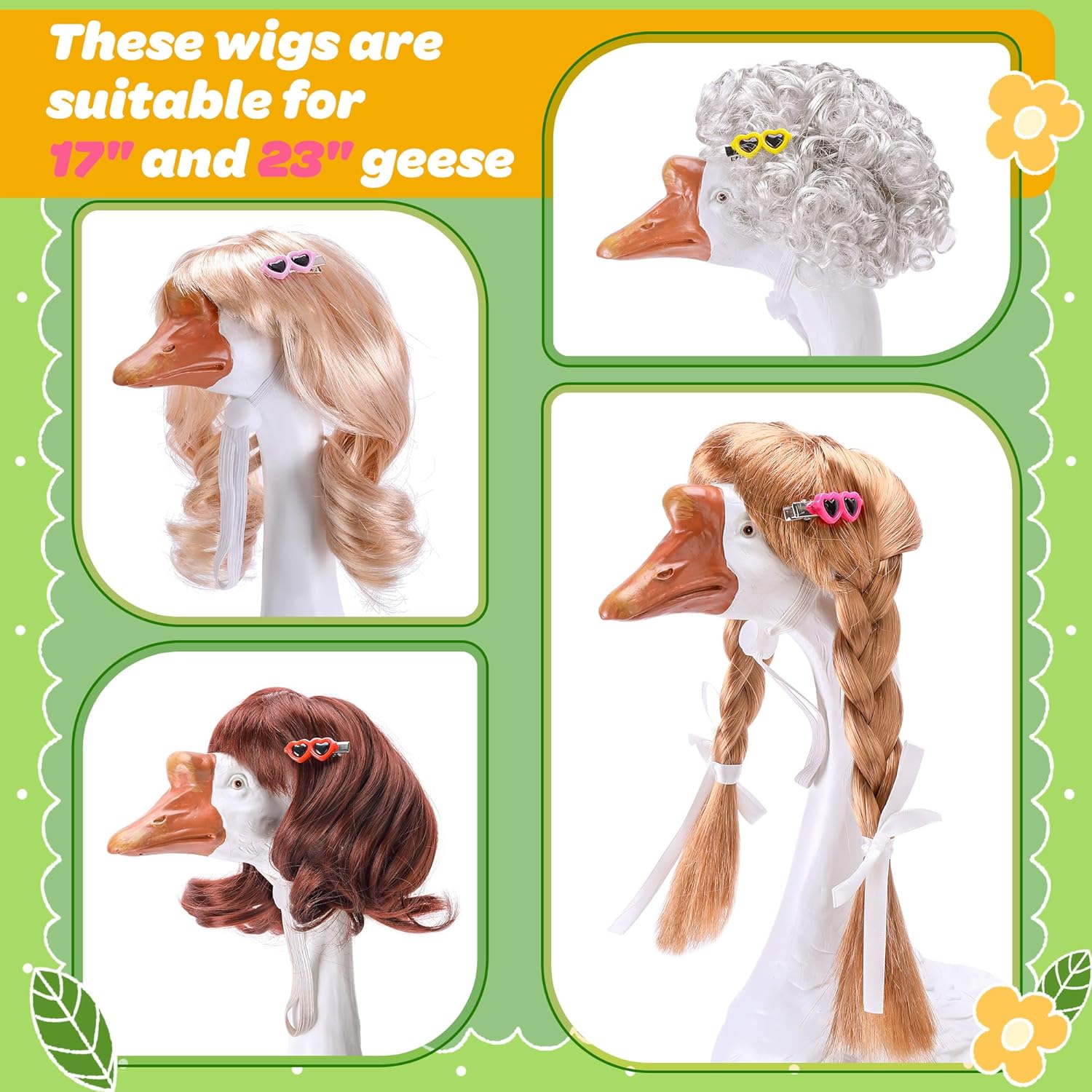 4 Pcs Porch Goose Wigs with Hair Clips, Cute Lawn Goose Statue Braid Wig, Porch Goose Outfits Costume for Outdoor Garden Patio Yard Goosey Decoration - Image 2