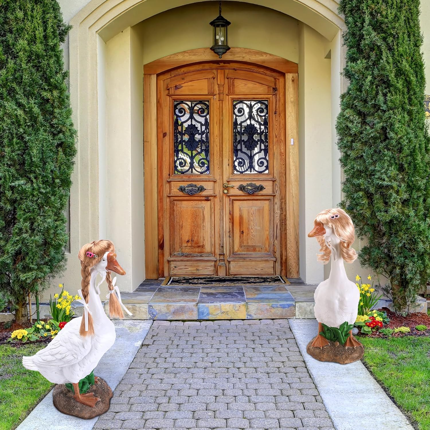 4 Pcs Porch Goose Wigs with Hair Clips, Cute Lawn Goose Statue Braid Wig, Porch Goose Outfits Costume for Outdoor Garden Patio Yard Goosey Decoration - Image 5