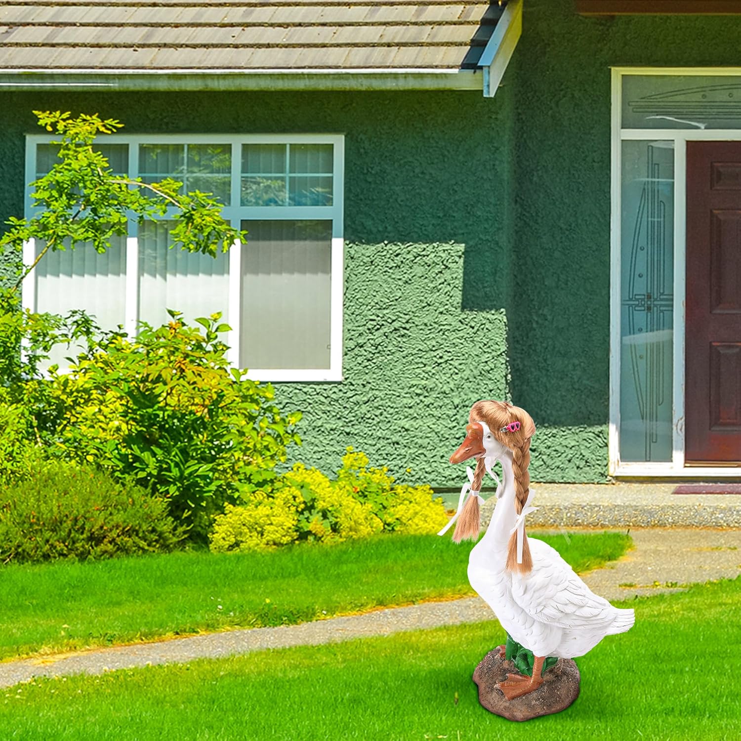 4 Pcs Porch Goose Wigs with Hair Clips, Cute Lawn Goose Statue Braid Wig, Porch Goose Outfits Costume for Outdoor Garden Patio Yard Goosey Decoration - Image 6
