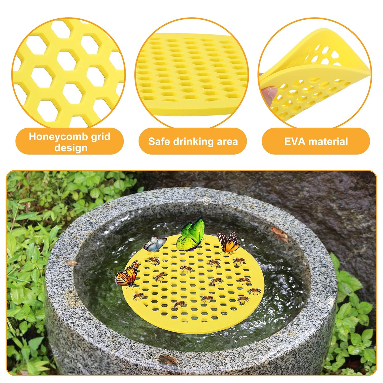 4 Pack Floating Bee Island- 7.87 Inch EVA Foam Floating Bee Watering Station- Butterfly Bee Waterer for Feeding, Bee Bath, Outdoor Garden Decor - Image 3