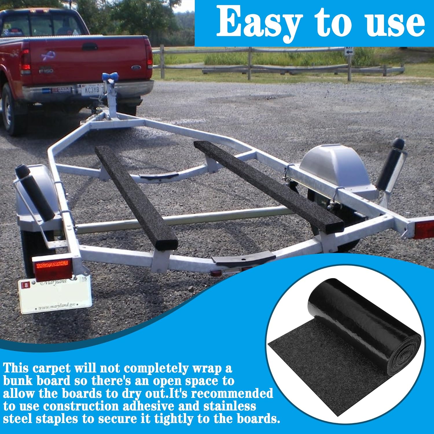Boat Trailer Bunk Carpet - Marine Trailer Bunk Carpet - Trailer Boat Bunk Padding for Outdoor Boat Trailer Jet Ski Ramp Garage Dock - Image 5