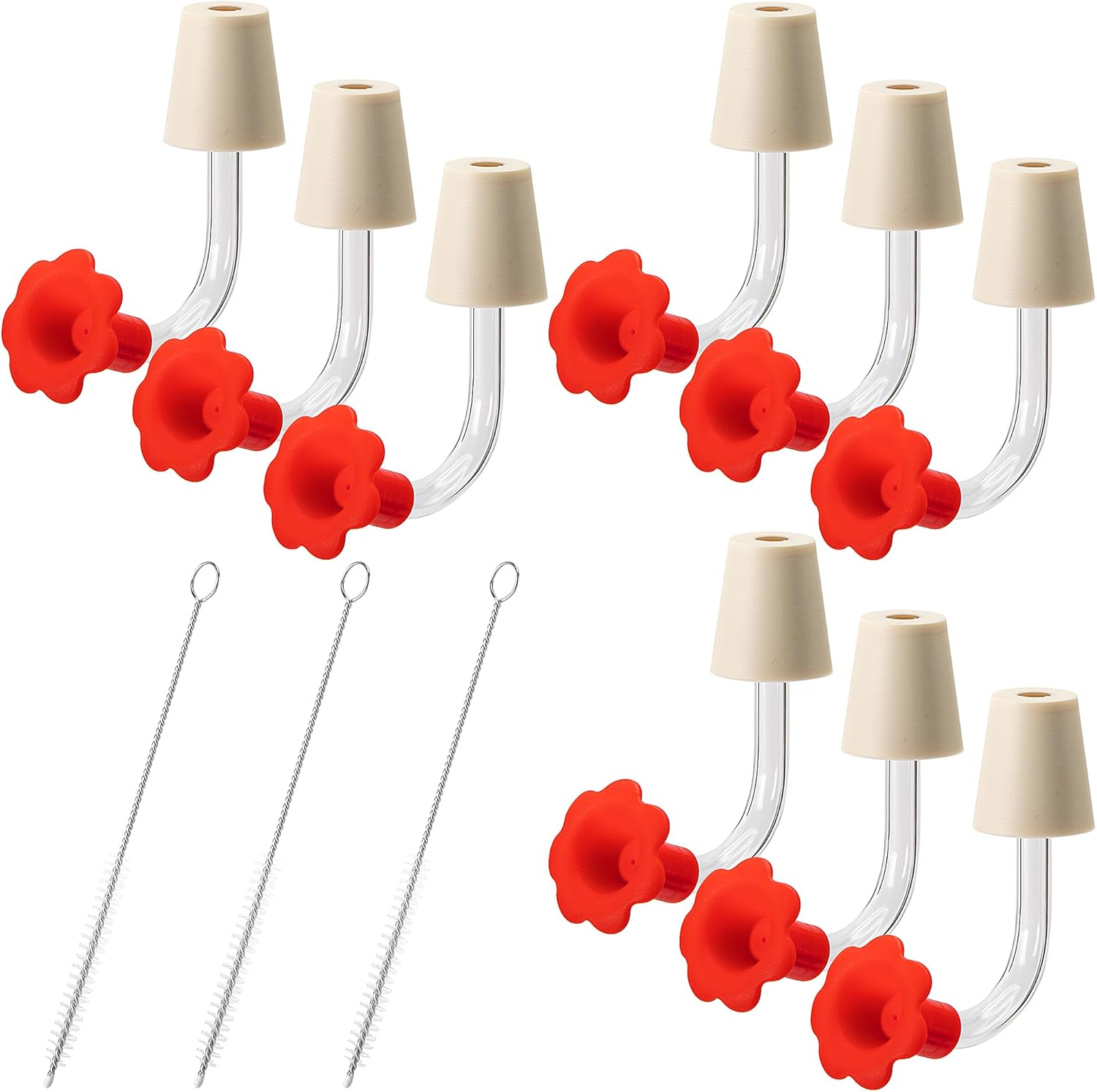 9 Pcs Hummingbird Feeder Tubes with Red Floral Tip, Bird Hummingbird Feeder Replacement Parts with 3 Brush, Outside Flower Bird Water Feeder Tubes Stoppers for Making Your Own Bird Feeders - Image 1