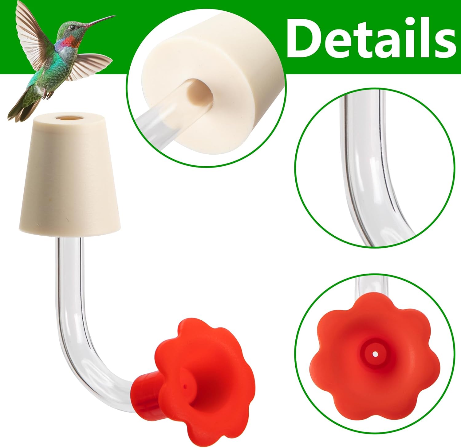 9 Pcs Hummingbird Feeder Tubes with Red Floral Tip, Bird Hummingbird Feeder Replacement Parts with 3 Brush, Outside Flower Bird Water Feeder Tubes Stoppers for Making Your Own Bird Feeders - Image 3