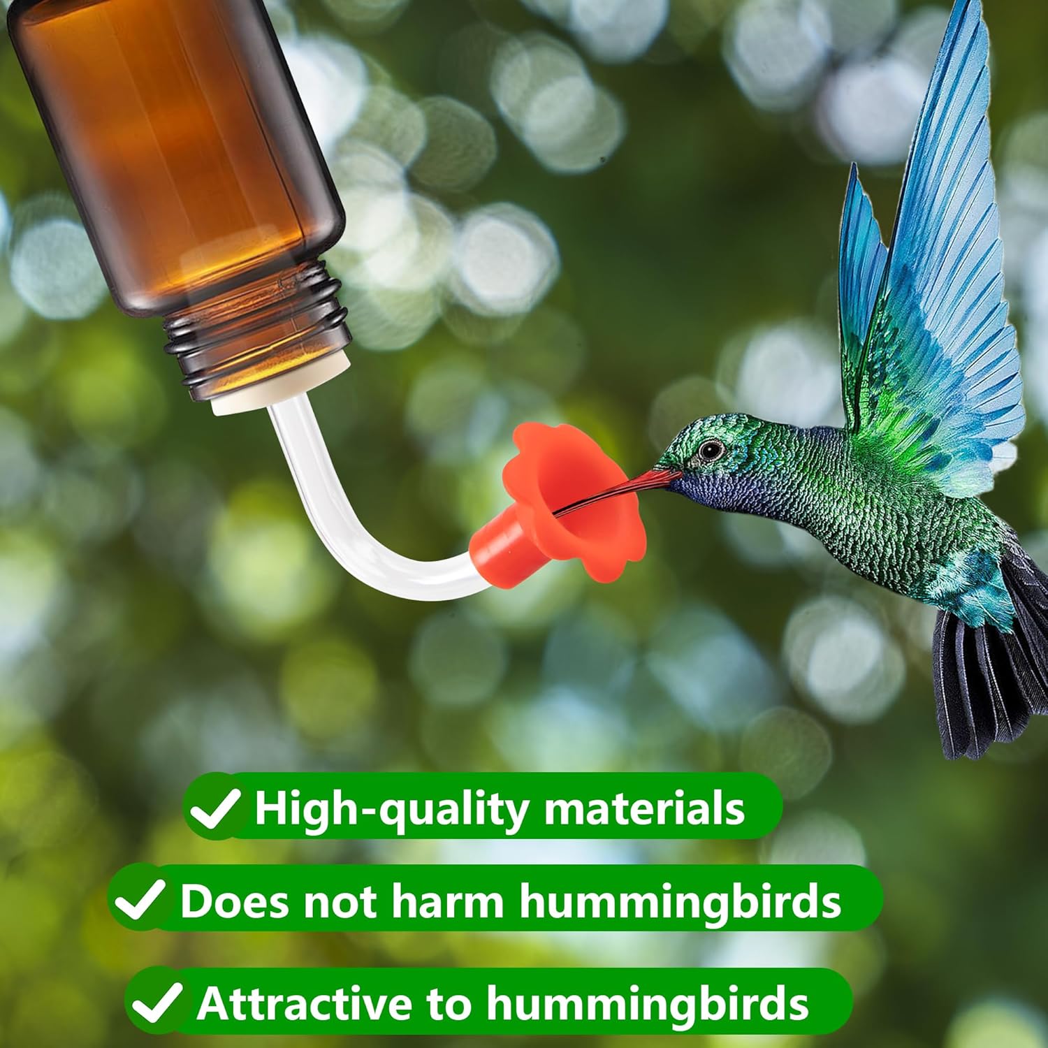 9 Pcs Hummingbird Feeder Tubes with Red Floral Tip, Bird Hummingbird Feeder Replacement Parts with 3 Brush, Outside Flower Bird Water Feeder Tubes Stoppers for Making Your Own Bird Feeders - Image 4