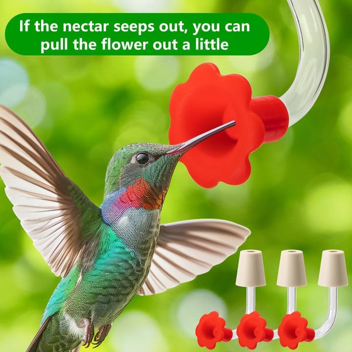 9 Pcs Hummingbird Feeder Tubes with Red Floral Tip, Bird Hummingbird Feeder Replacement Parts with 3 Brush, Outside Flower Bird Water Feeder Tubes Stoppers for Making Your Own Bird Feeders - Image 5