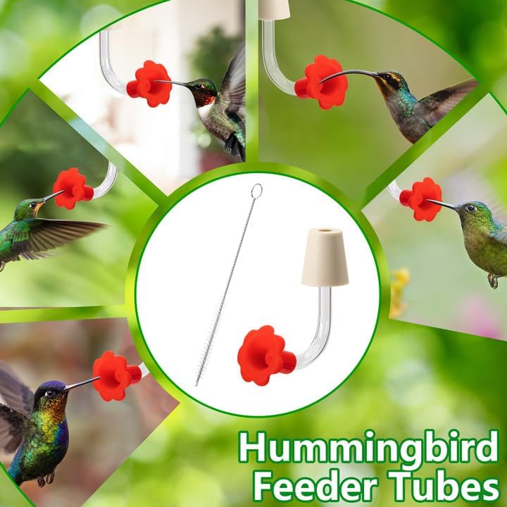 9 Pcs Hummingbird Feeder Tubes with Red Floral Tip, Bird Hummingbird Feeder Replacement Parts with 3 Brush, Outside Flower Bird Water Feeder Tubes Stoppers for Making Your Own Bird Feeders - Image 6