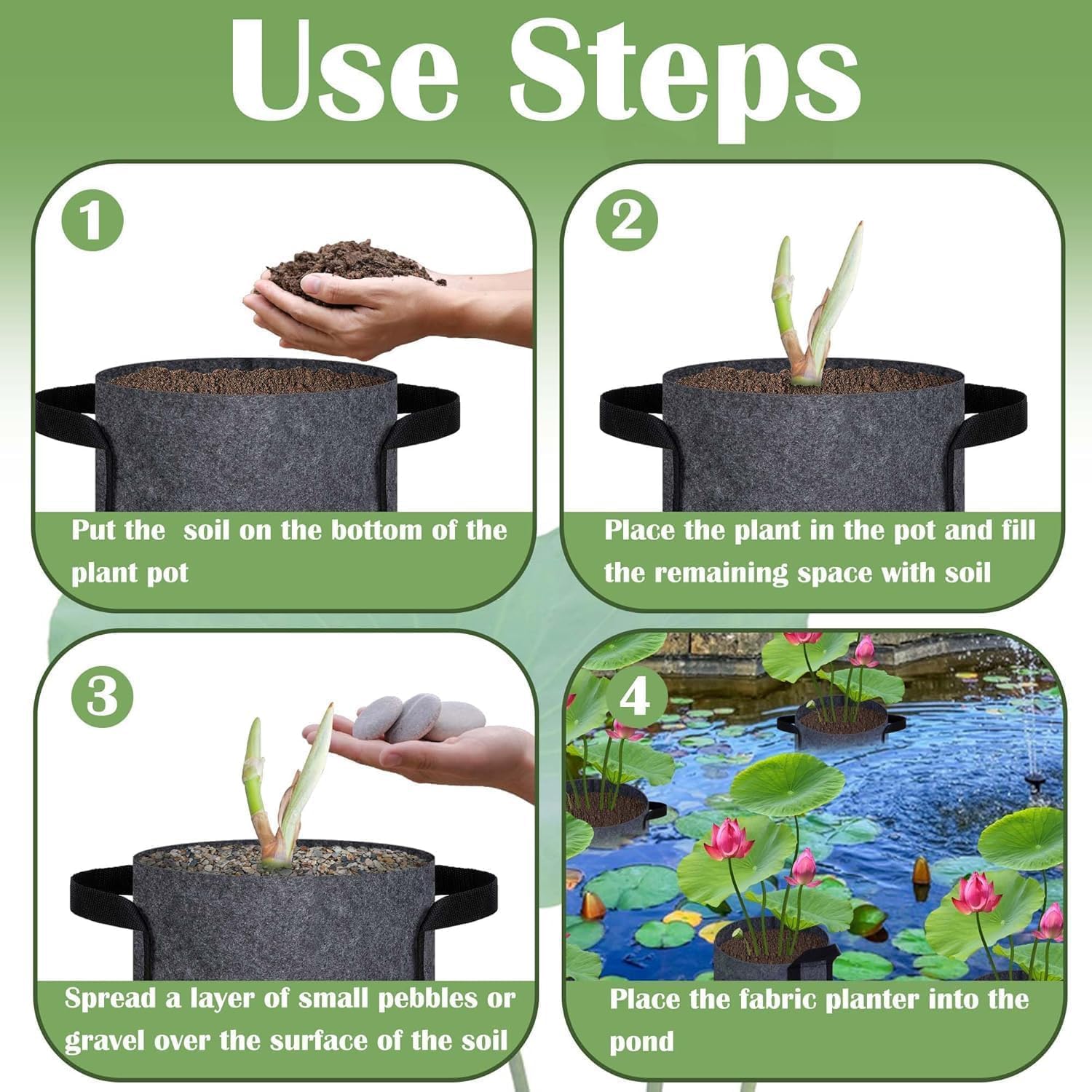 12 Pack Aquatic Plant Pots for Pond, Reusable Fabric Aquatic Plant Pots, Breathable Pond Plant Basket Grow Bags with Handles for Aquatic Plants, Bog Plant, Water Lily, Lotus, Flower (1 Gallon) - Image 2