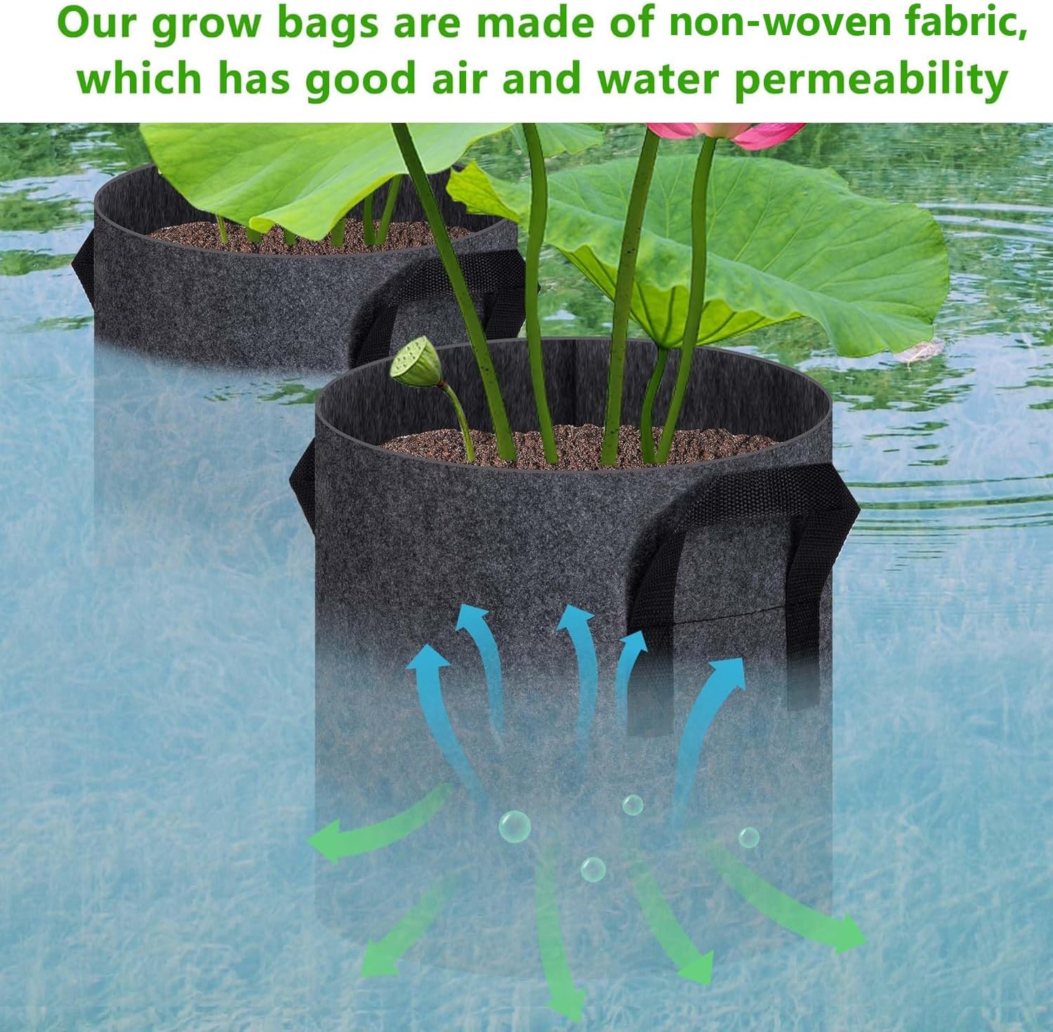 12 Pack Aquatic Plant Pots for Pond, Reusable Fabric Aquatic Plant Pots, Breathable Pond Plant Basket Grow Bags with Handles for Aquatic Plants, Bog Plant, Water Lily, Lotus, Flower (1 Gallon) - Image 3