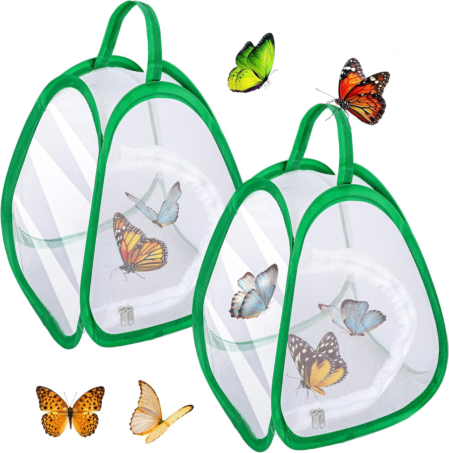2 Pcs Mini Butterfly Habitat Cage- 10 x 8.8 x 8 Inch Collapsible Insect Mesh Cage- Portable Butterfly Net Habitat with Zipper for Transporting and Raising - Image 1