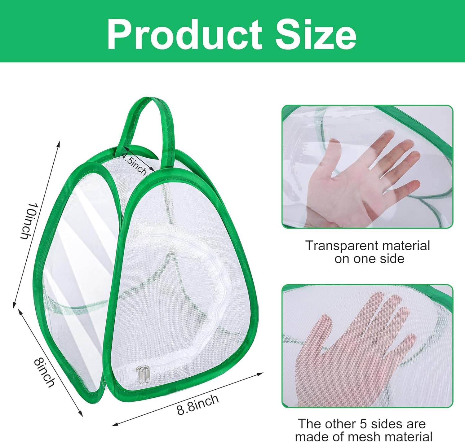 2 Pcs Mini Butterfly Habitat Cage- 10 x 8.8 x 8 Inch Collapsible Insect Mesh Cage- Portable Butterfly Net Habitat with Zipper for Transporting and Raising - Image 2