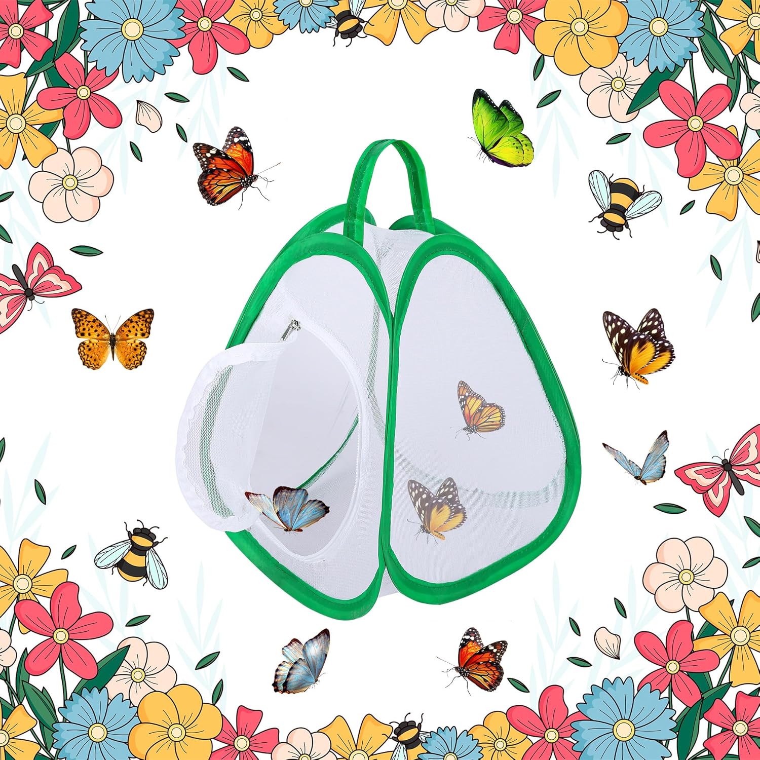 2 Pcs Mini Butterfly Habitat Cage- 10 x 8.8 x 8 Inch Collapsible Insect Mesh Cage- Portable Butterfly Net Habitat with Zipper for Transporting and Raising - Image 7