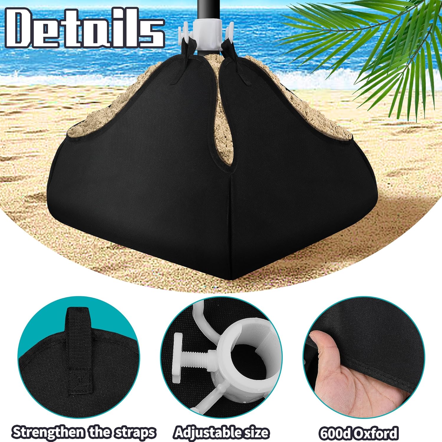 1 Set Beach Umbrella Base Weight- 600D Oxford Cloth Sun Umbrella Fillable Weights Sand Bags- Heavy Duty Beach Umbrella Stand Sand Anchor for Outdoor Patio Garden - Image 3