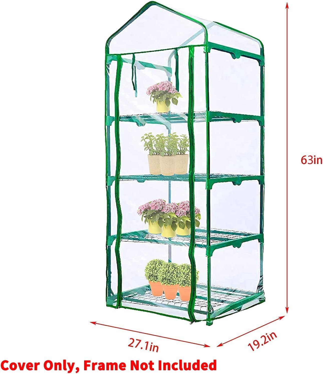 2 Pcs 4 Tier Greenhouse Replacement Cover- 27 x 19 x 63 Inch Clear PVC Plant Greenhouse Cover with Roll-Up Zipper Door for Gardening Plants Flowers (Frame Not Include) - Image 2