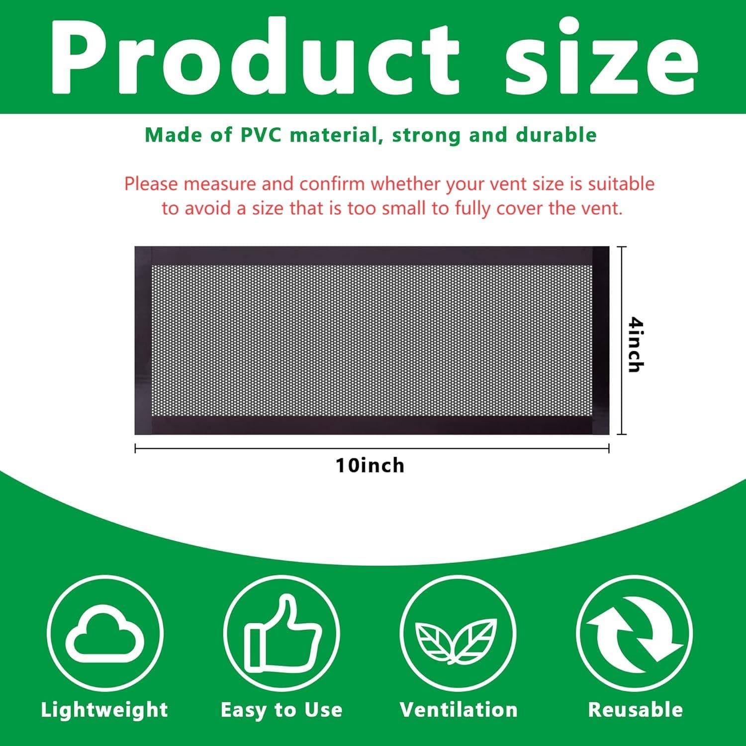 8 Pack Floor Register Screen Vent Mesh, 4 x 10 Inch Plastic Rectangle Air Vent Screen Cover, Magnetic PVC Vent Mesh Cover for Ceiling Wall Floor Catch Debris Hair Dust - Image 2