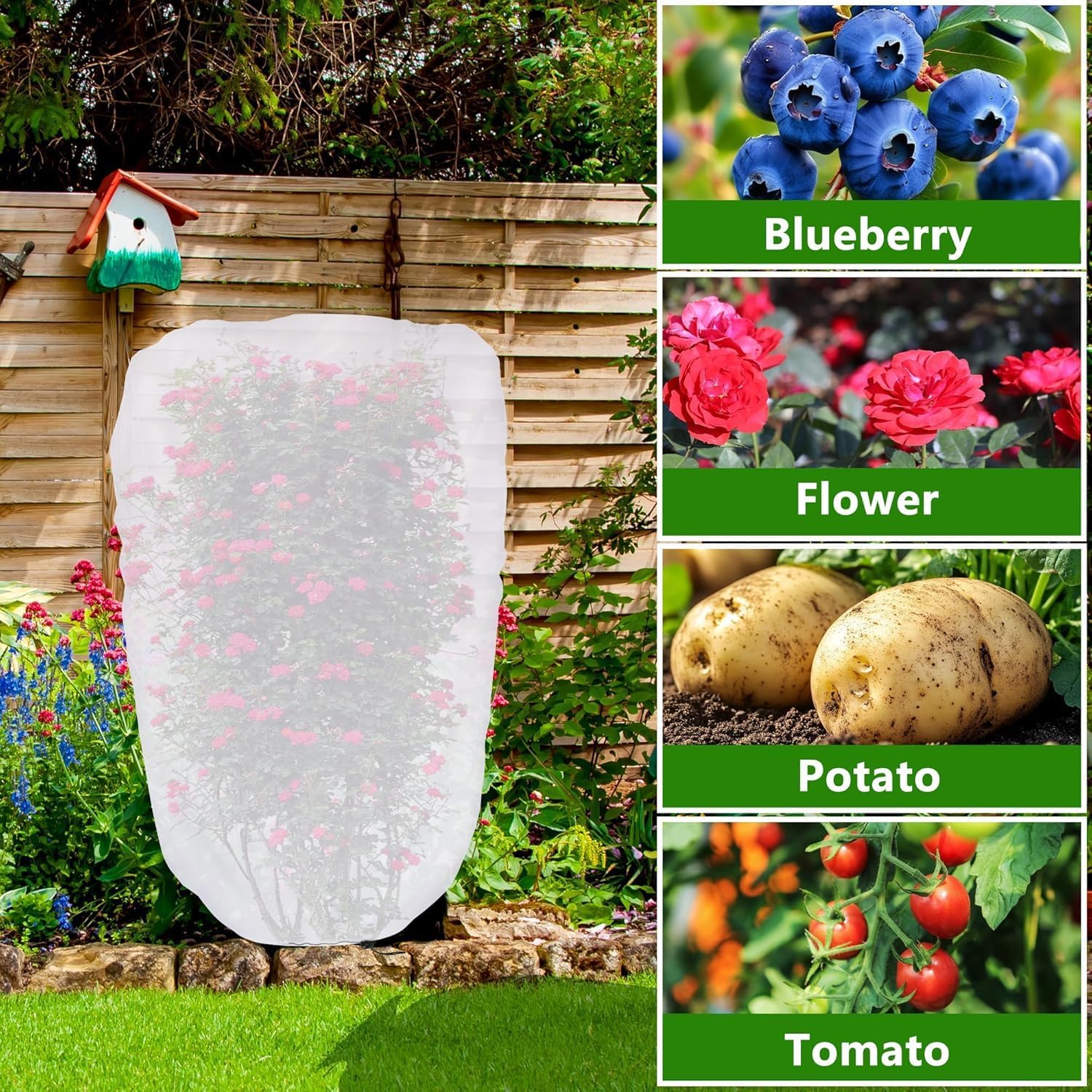 4 Pcs Garden Plant Shade Cover with Drawstring, 5 x 3.3 Ft Garden Shade Sun Protection Plant Covers, White Light Refraction Fruit Tree Sunshade Cloth for Protect Plants from Direct Sunlight - Image 5