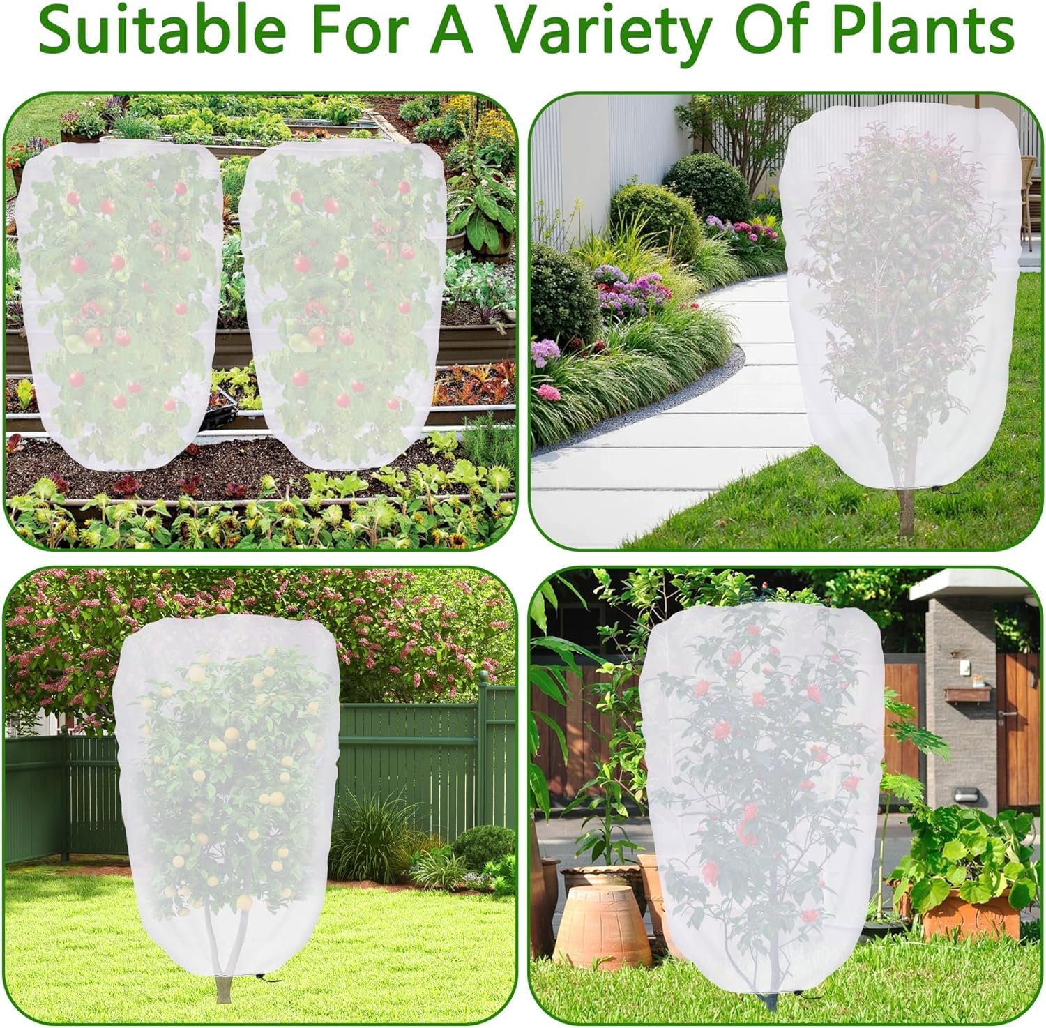 4 Pcs Garden Plant Shade Cover with Drawstring, 5 x 3.3 Ft Garden Shade Sun Protection Plant Covers, White Light Refraction Fruit Tree Sunshade Cloth for Protect Plants from Direct Sunlight - Image 6
