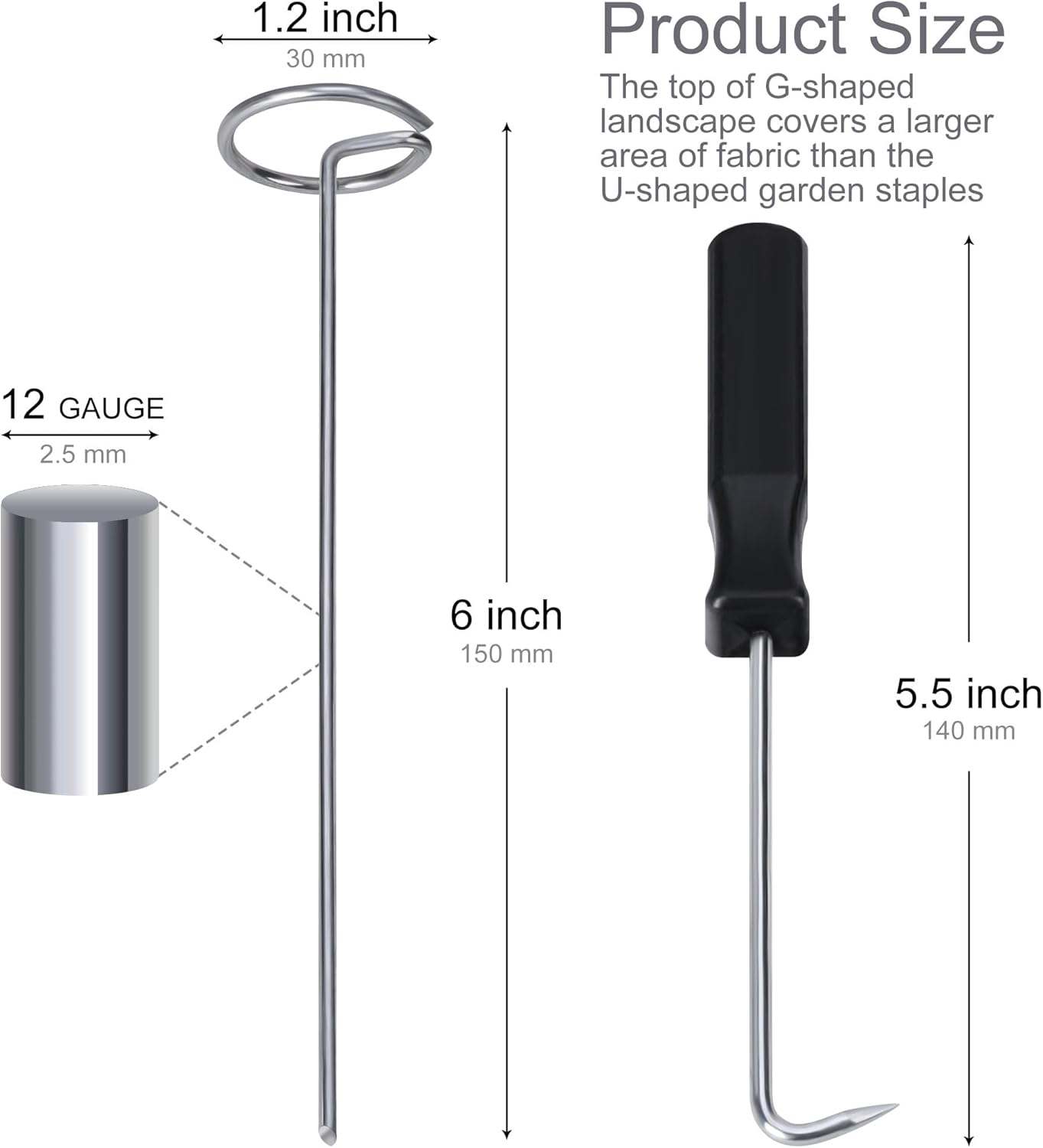 120 Pcs Garden Landscape Staples - 12 Gauge Circle Top Landscape Pins - 6 Inch Galvanized Landscape Pins Garden Stakes with 1Pc Nail Lifter for Securing Yard Garden Lawn Fabric Weed Barrier - Image 2