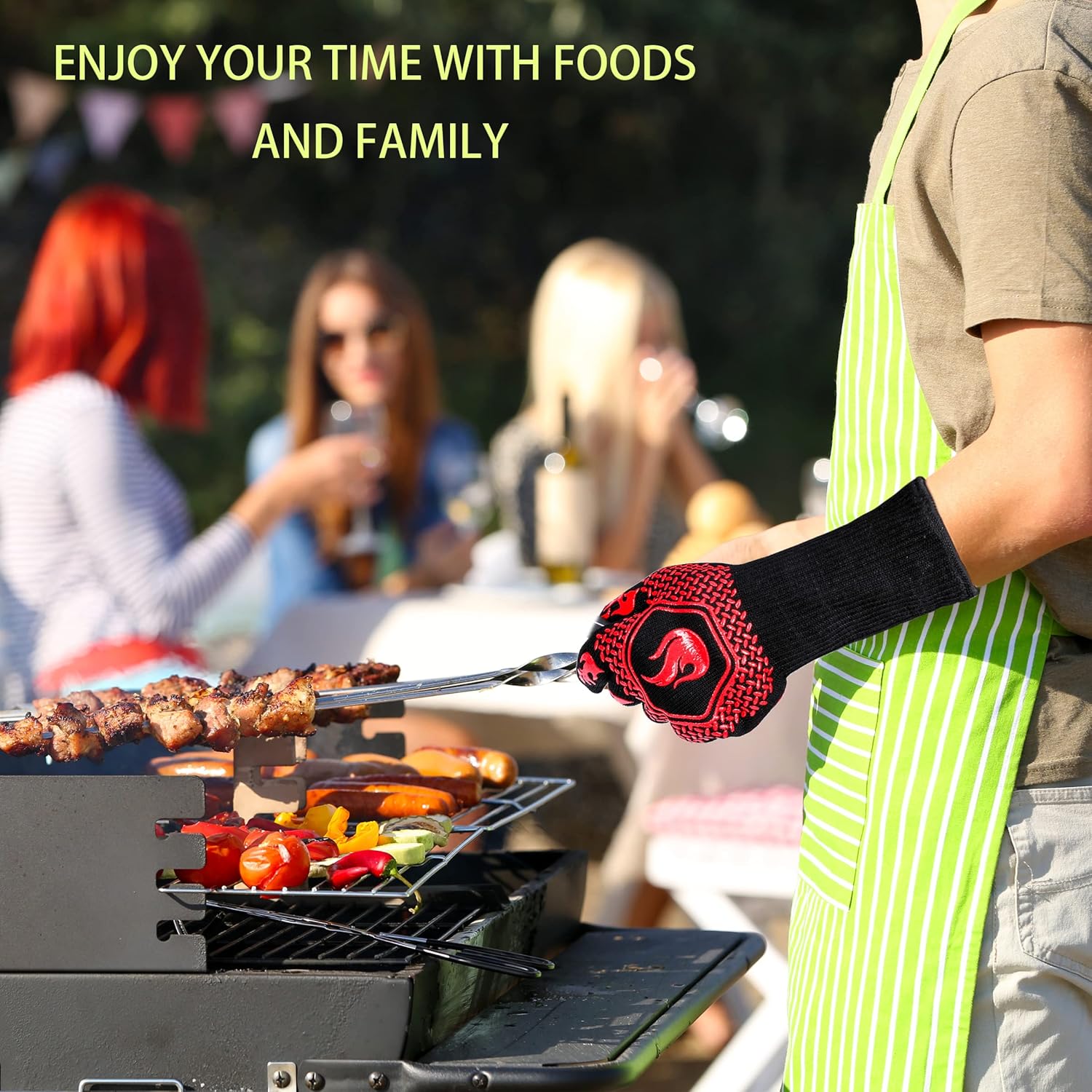 BBQ Fireproof Gloves, Grill Cut-Resistant Gloves 1472°F Heat Resistant Gloves, Non-Slip Silicone Oven Gloves, Kitchen Safe Cooking Gloves for Oven Mitts,Barbecue,Cooking, Frying, Red（2 Pairs） - Image 6