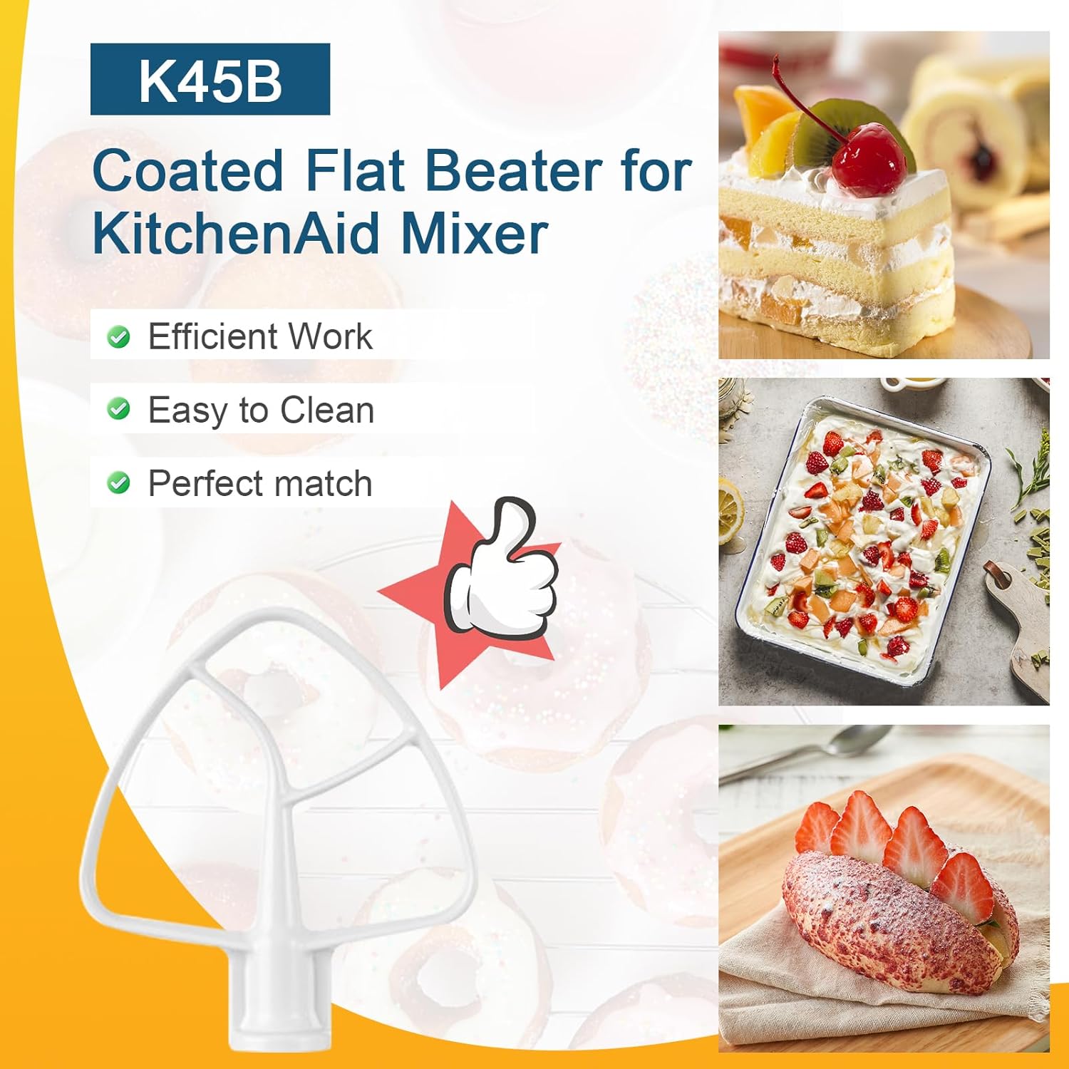 K45B Coated Flat Beater for KitchenAid Mixer, Kitchen Aid Mixer Accessory Kitchenaid Mixer Attachments Kitchenaid Mixer Paddle Stand Mixer Attachment, Mixer Accessory Replace WPW10672617 W10672617 - Image 2