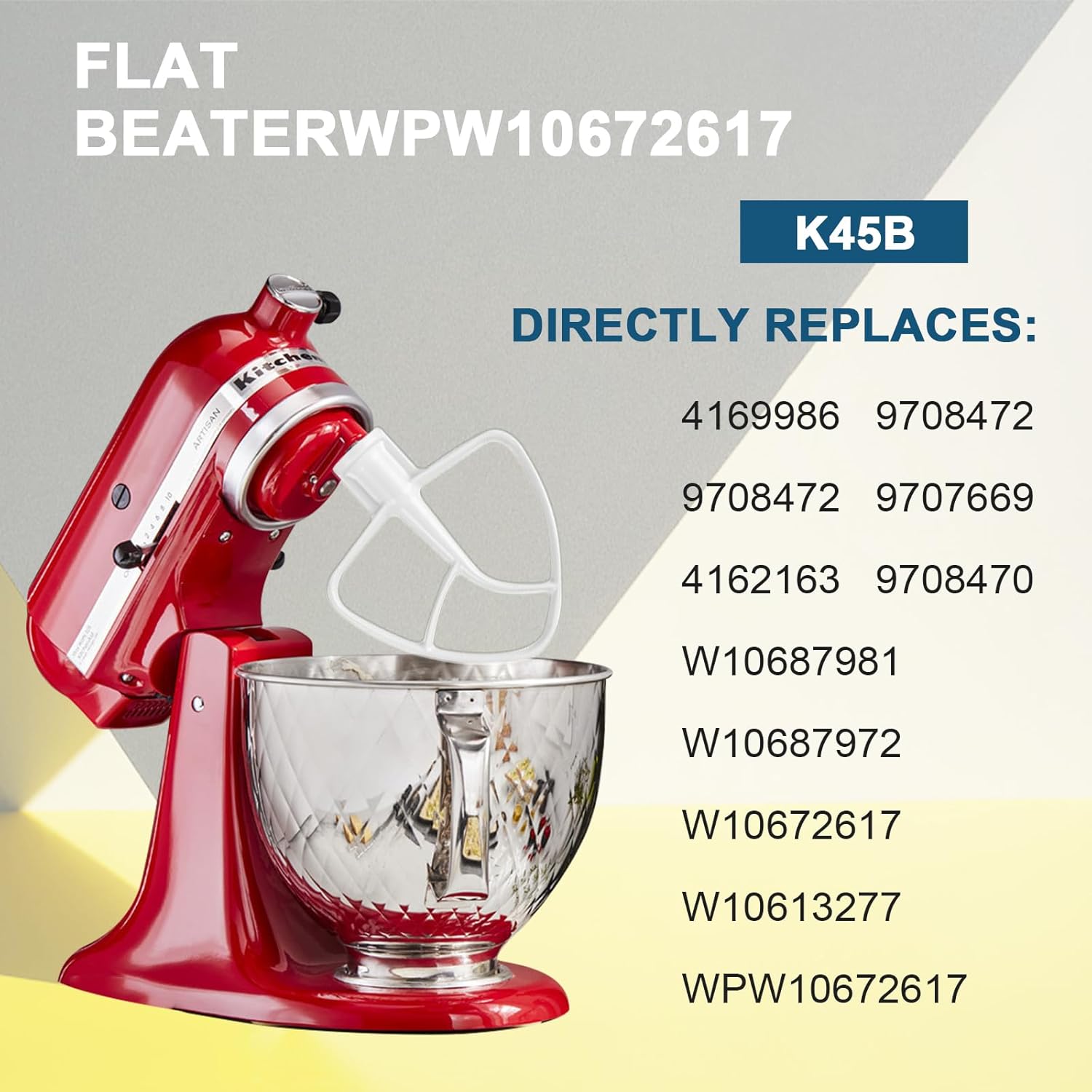 K45B Coated Flat Beater for KitchenAid Mixer, Kitchen Aid Mixer Accessory Kitchenaid Mixer Attachments Kitchenaid Mixer Paddle Stand Mixer Attachment, Mixer Accessory Replace WPW10672617 W10672617 - Image 3