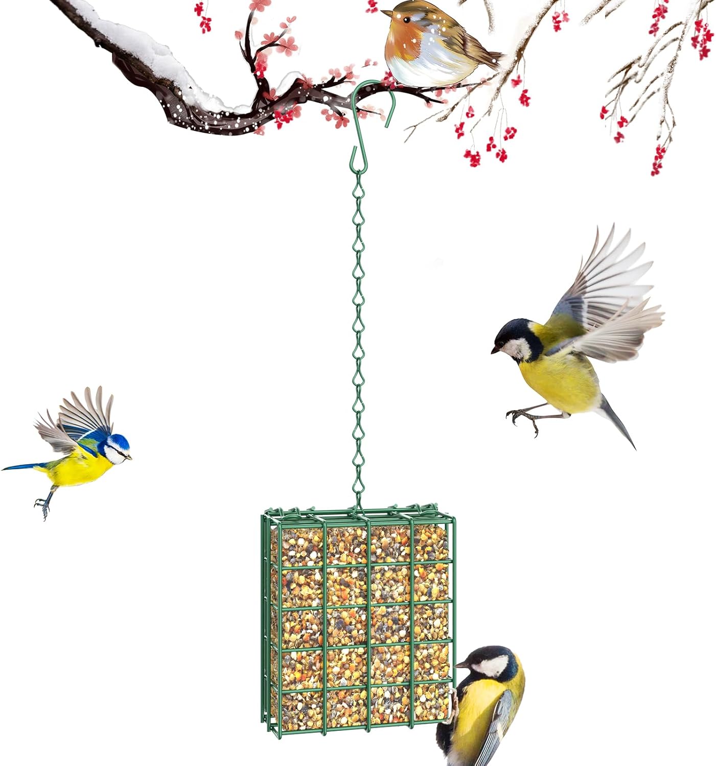 Hanging Bird Feeder, Suet Feeder Hanging Bird Feeder Hanging for Garden Yard Outside Hanging Bird Feeder Tray - Image 2