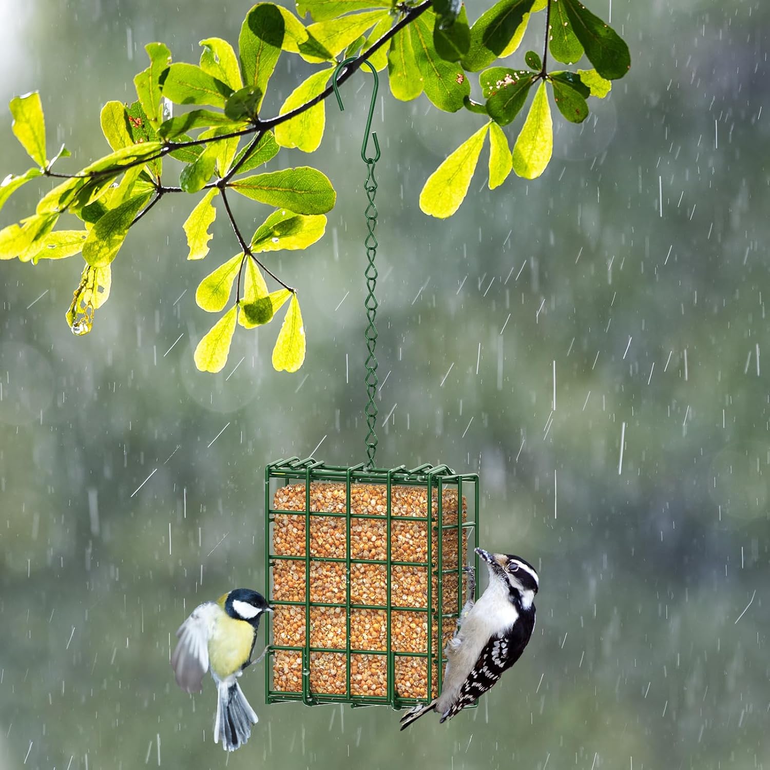 Hanging Bird Feeder, Suet Feeder Hanging Bird Feeder Hanging for Garden Yard Outside Hanging Bird Feeder Tray - Image 8