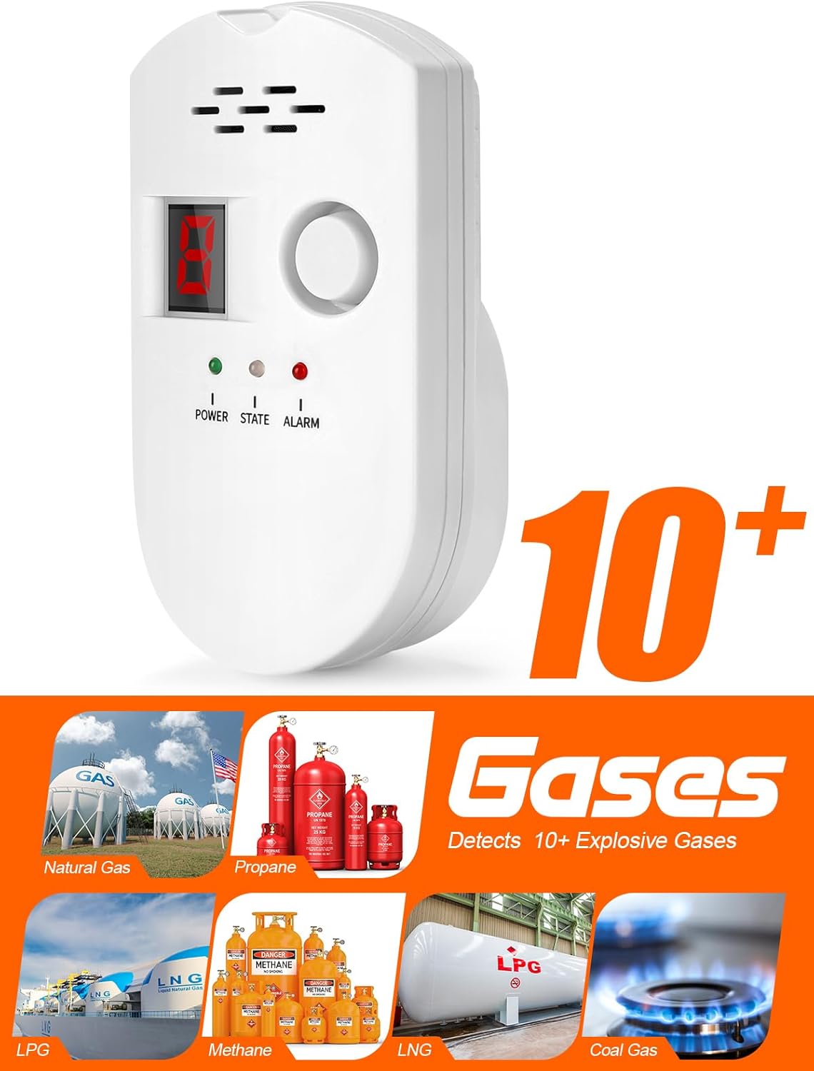 Natural Gas Leak Detector, Plug-in Propane Natural Gas Detector for Home Kitchen RV, Combustible & Explosive Gas Alarm for LPG, LNG, Methane (AC Power) - Image 2