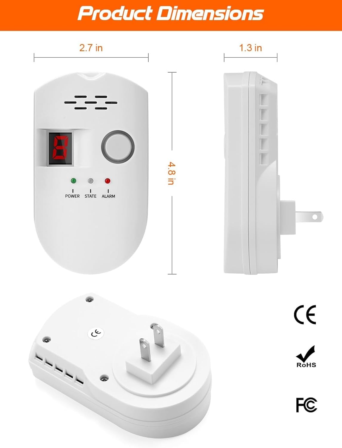 Natural Gas Leak Detector, Plug-in Propane Natural Gas Detector for Home Kitchen RV, Combustible & Explosive Gas Alarm for LPG, LNG, Methane (AC Power) - Image 3