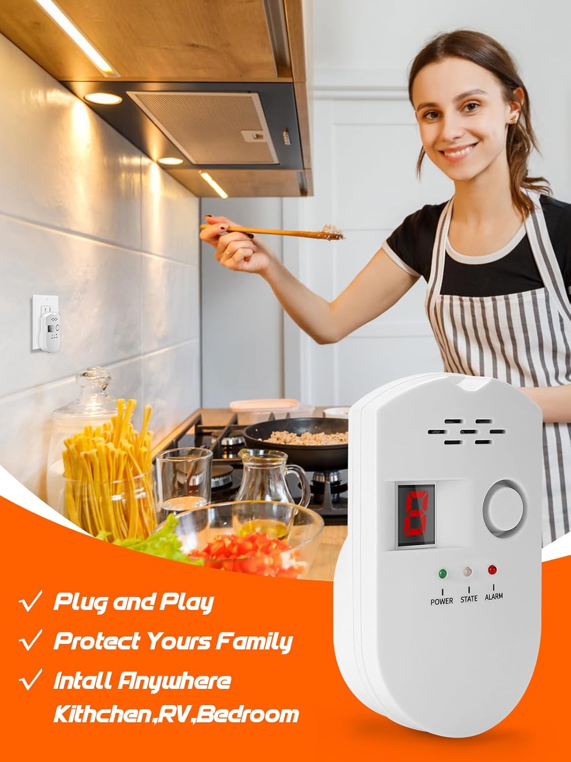 Natural Gas Leak Detector, Plug-in Propane Natural Gas Detector for Home Kitchen RV, Combustible & Explosive Gas Alarm for LPG, LNG, Methane (AC Power) - Image 6