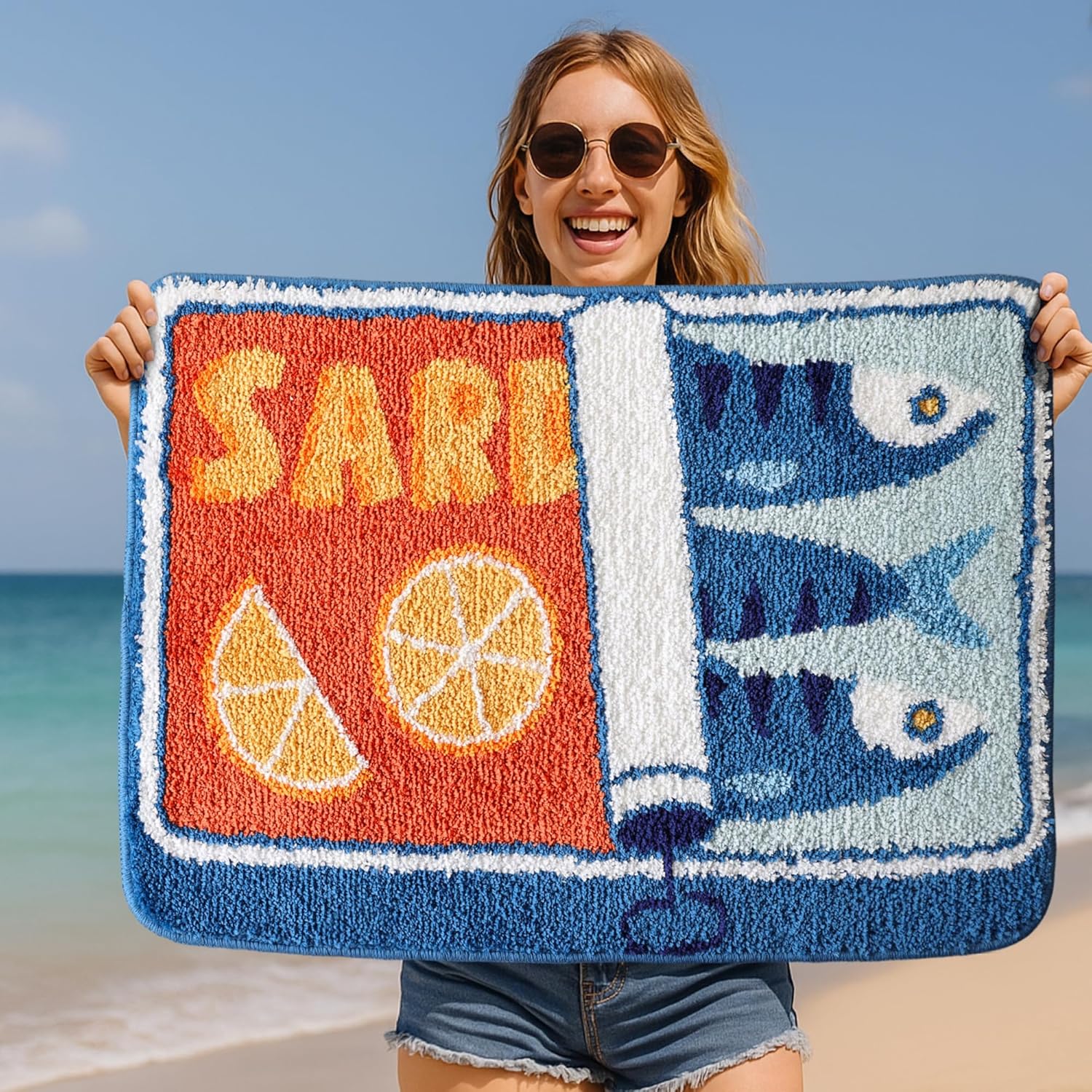 Sardine Can Bath Mat, Blue Bathroom Rugs for Bedroom, Soft Washable Rug Non Slip Cute Kitchen Bath Mats for Bathroom Funny Cartoon Fish and Lemon - Image 3