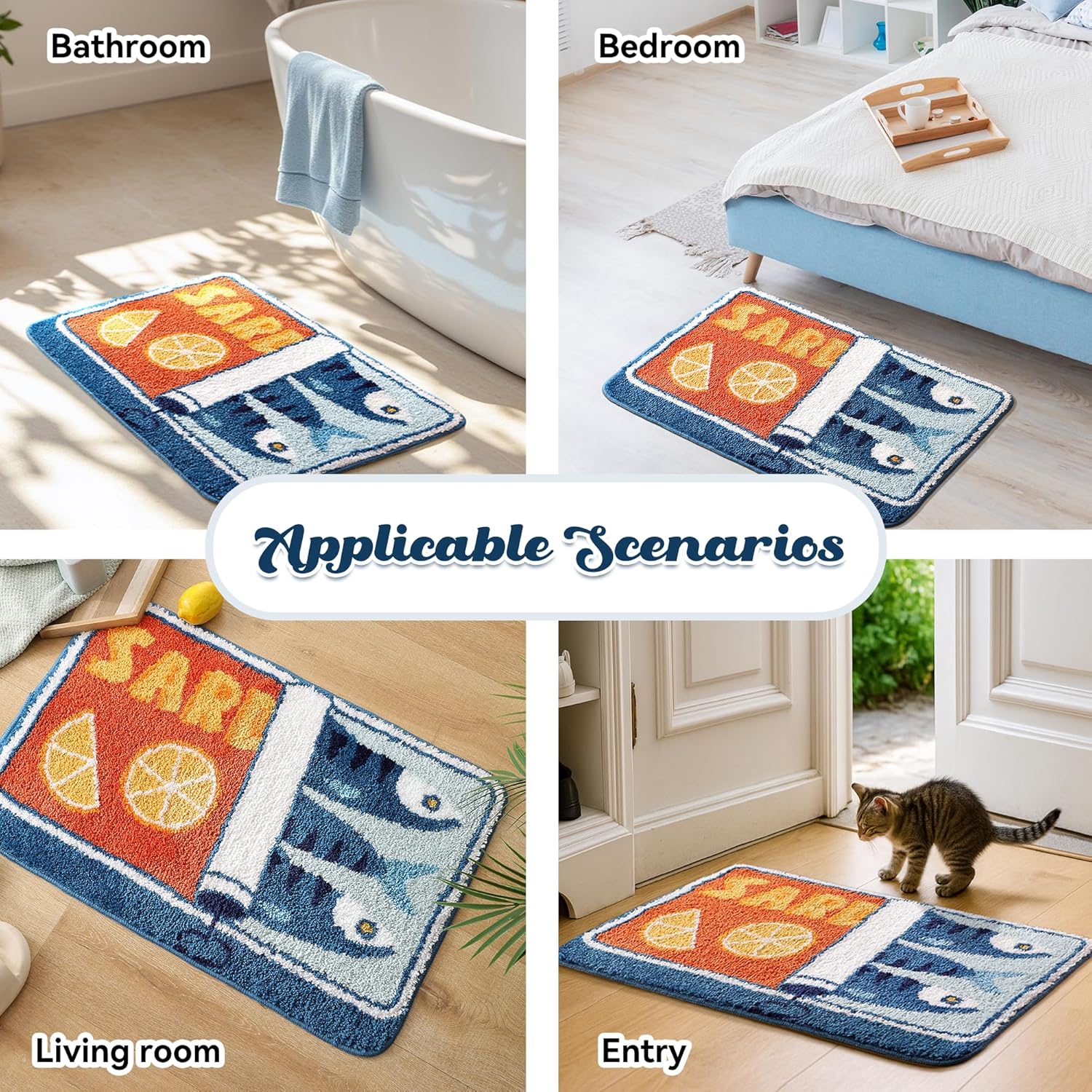 Sardine Can Bath Mat, Blue Bathroom Rugs for Bedroom, Soft Washable Rug Non Slip Cute Kitchen Bath Mats for Bathroom Funny Cartoon Fish and Lemon - Image 6