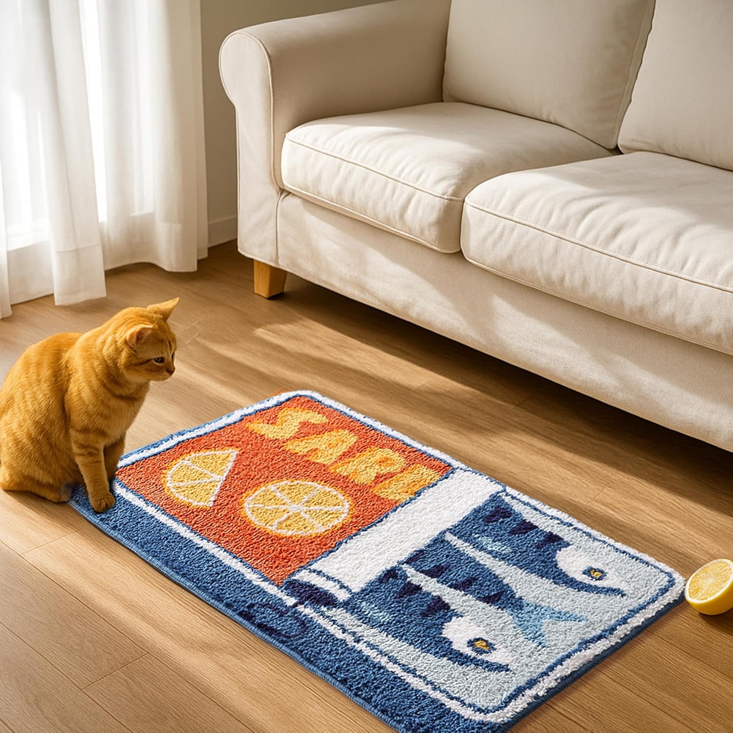 Sardine Can Bath Mat, Blue Bathroom Rugs for Bedroom, Soft Washable Rug Non Slip Cute Kitchen Bath Mats for Bathroom Funny Cartoon Fish and Lemon - Image 7