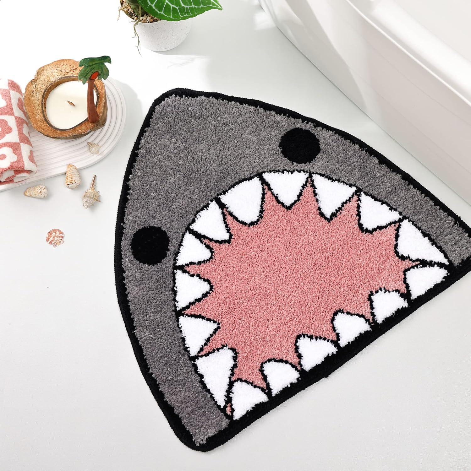 Bathroom Rug Bath Mat Shark Shaped Non Slip Bath Rug Extra Soft and Absorbent Microfiber Bath Rugs for Bathroom Floor Tub and Shower Dry Quickly - Image 1