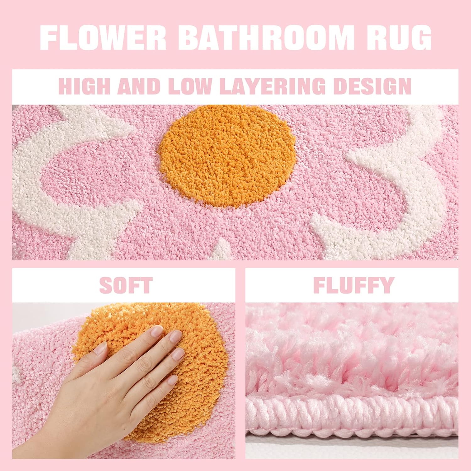 Cute Pink Flower Bath Mat, Machine Washable Bath Rug, Ultra Soft and Fluffy Bathroom Mat, Small Round Non-Slip Water Absorbent Bath Mats for Bathroom Floor, Shower Room and Bathtub - Image 5