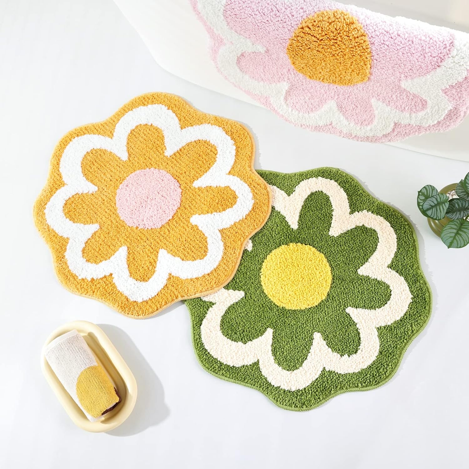 Cute Pink Flower Bath Mat, Machine Washable Bath Rug, Ultra Soft and Fluffy Bathroom Mat, Small Round Non-Slip Water Absorbent Bath Mats for Bathroom Floor, Shower Room and Bathtub - Image 8