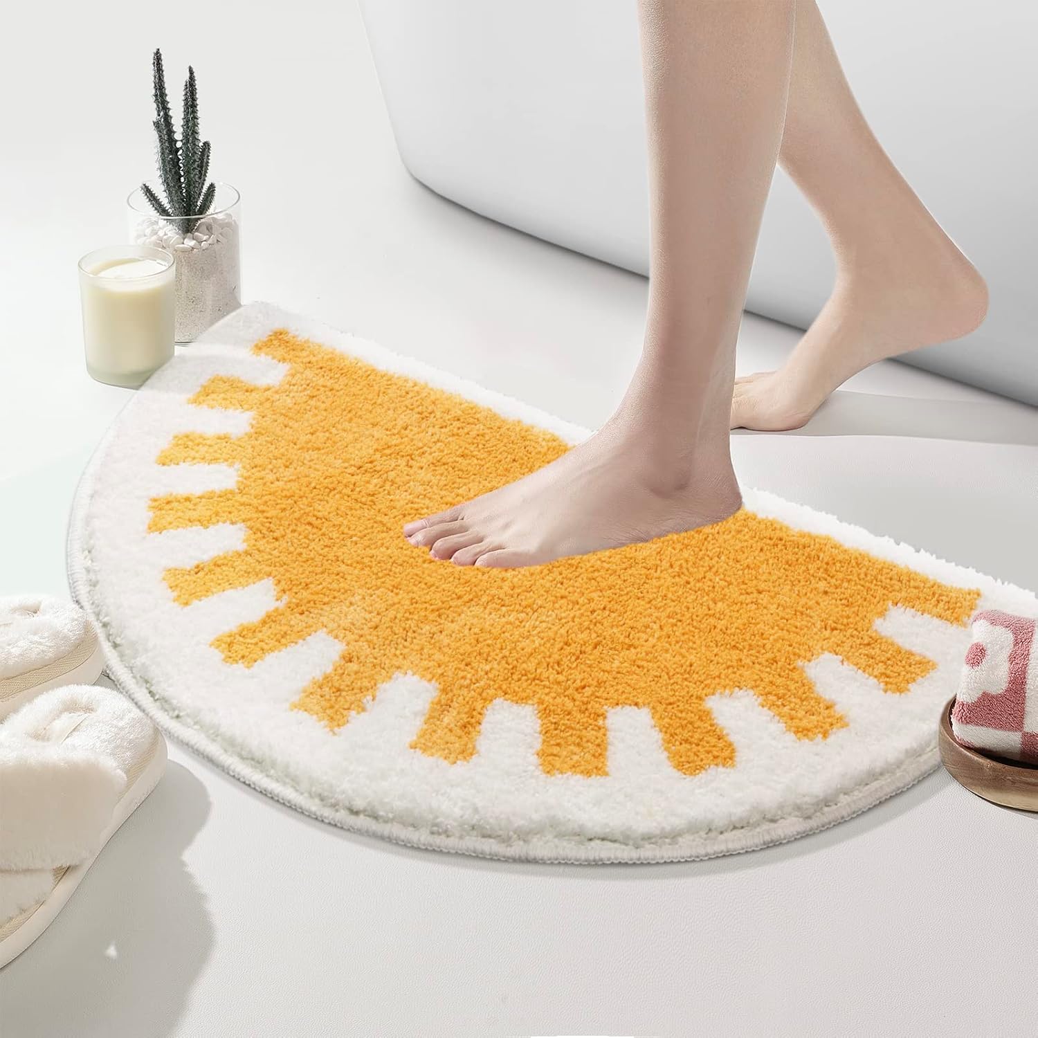 Bathroom Rugs Sun Bath Mat, Half Circle Cute Sunrise Bath Mat Soft and Fluffy, Water Absorbent Bath Rug Machine Washable Bathroom Mat - Image 2