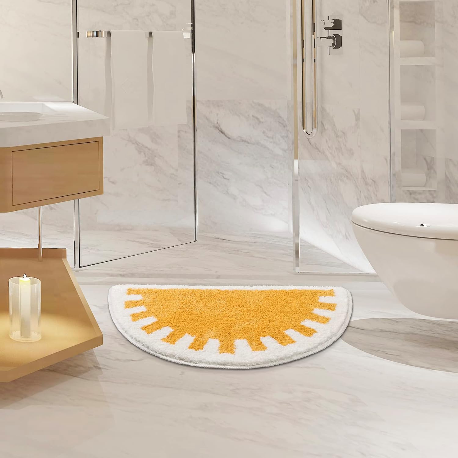 Bathroom Rugs Sun Bath Mat, Half Circle Cute Sunrise Bath Mat Soft and Fluffy, Water Absorbent Bath Rug Machine Washable Bathroom Mat - Image 3