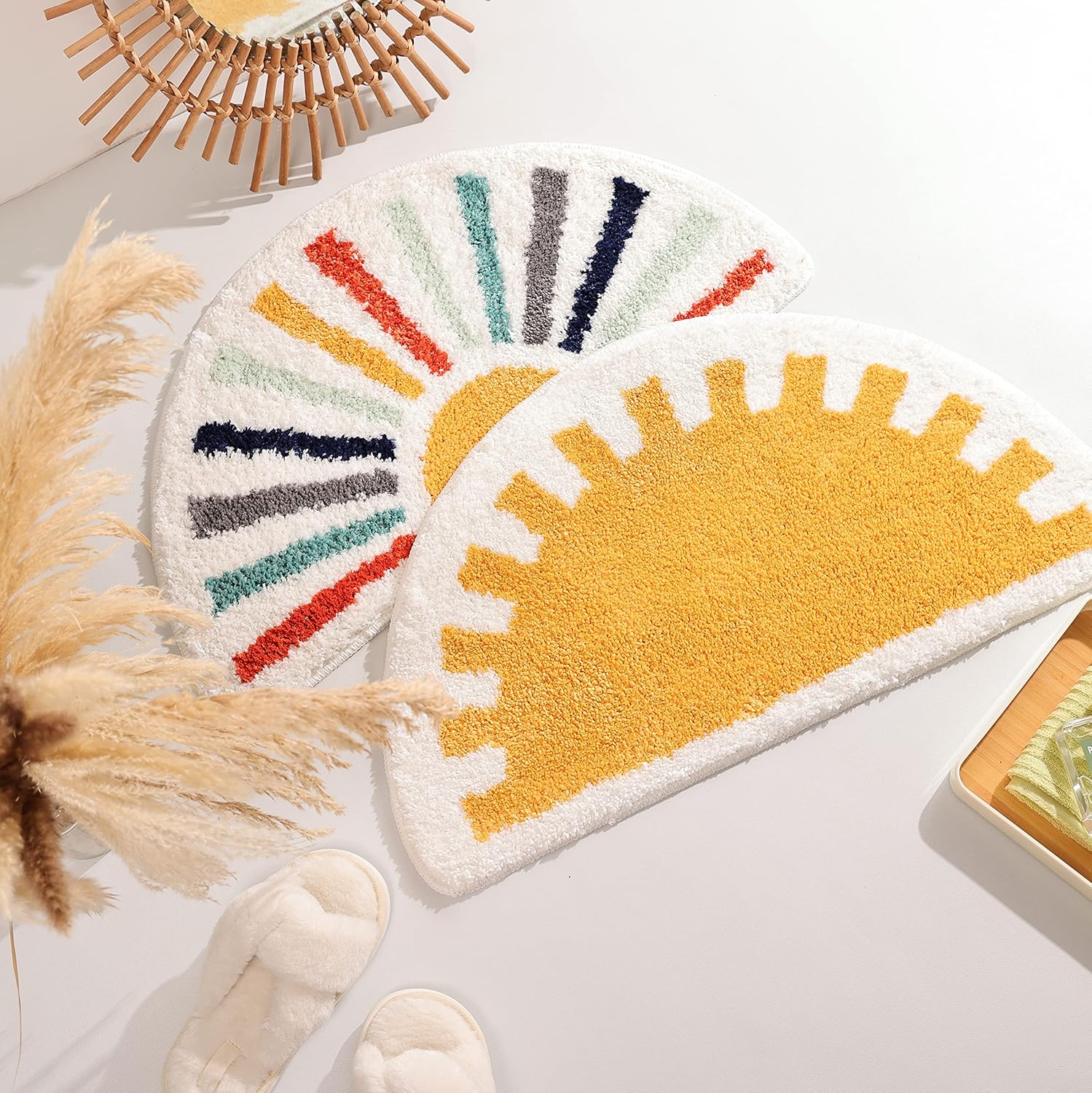 Bathroom Rugs Sun Bath Mat, Half Circle Cute Sunrise Bath Mat Soft and Fluffy, Water Absorbent Bath Rug Machine Washable Bathroom Mat - Image 6