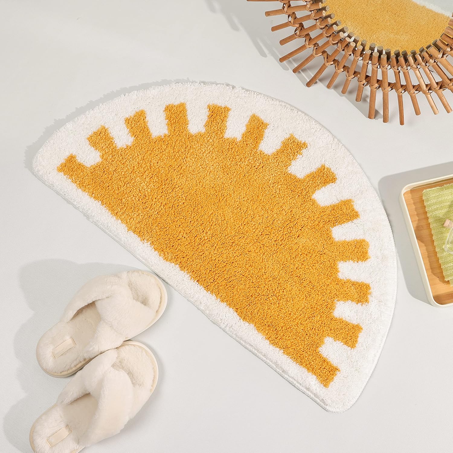 Bathroom Rugs Sun Bath Mat, Half Circle Cute Sunrise Bath Mat Soft and Fluffy, Water Absorbent Bath Rug Machine Washable Bathroom Mat - Image 7