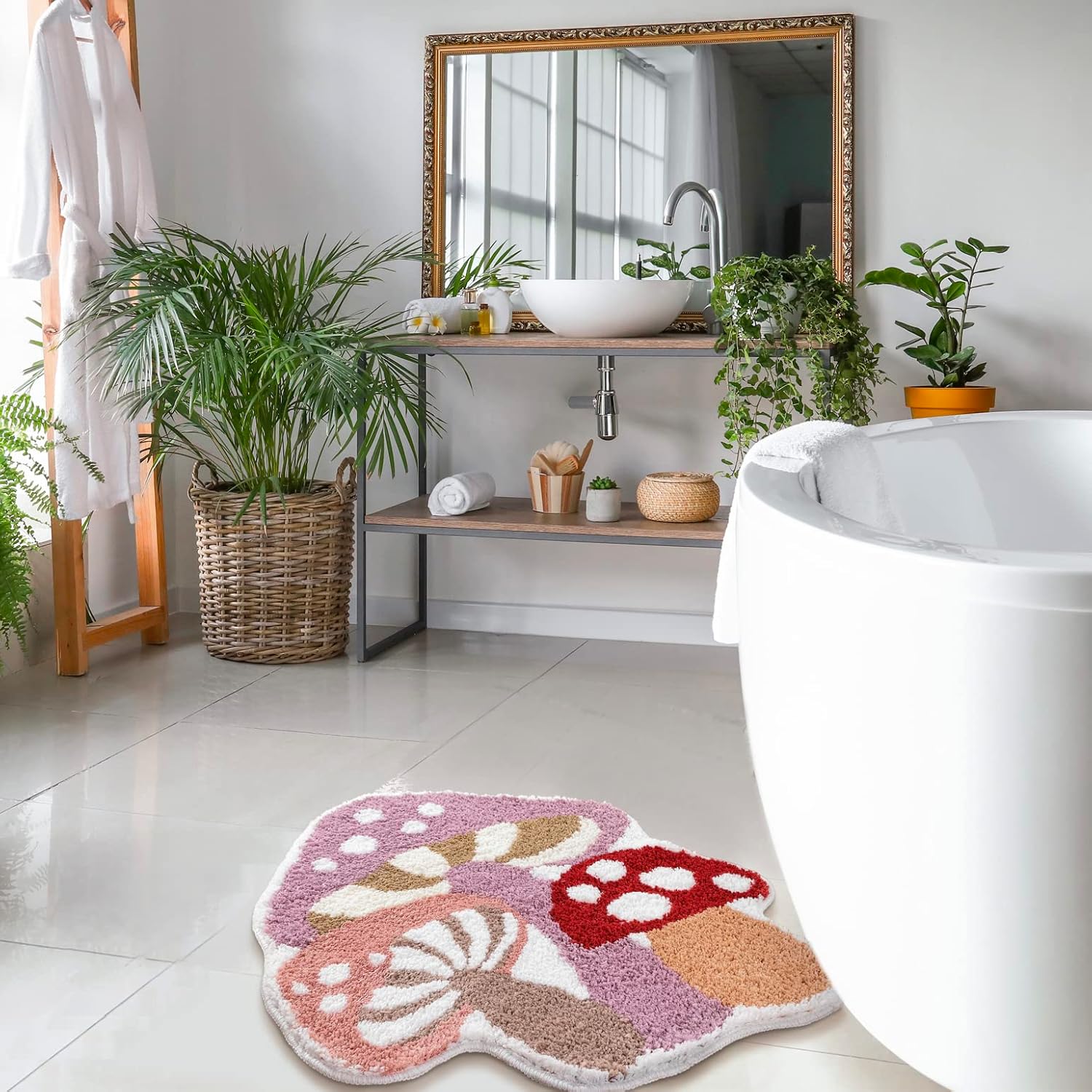 Cute Non Slip Kids Bath Mat - Strong Absorbent Soft Washable Purple Mushroom Boho Bath Rug for Tub, Shower & Bathroom - Image 4