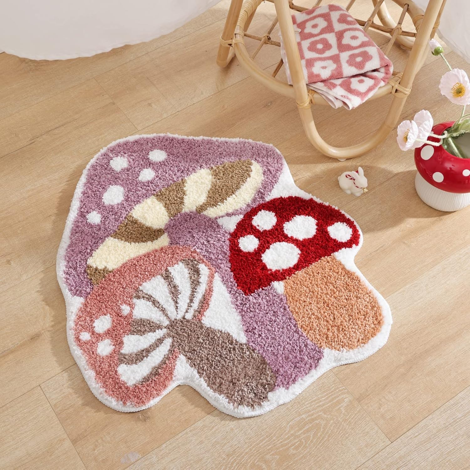 Cute Non Slip Kids Bath Mat - Strong Absorbent Soft Washable Purple Mushroom Boho Bath Rug for Tub, Shower & Bathroom - Image 5