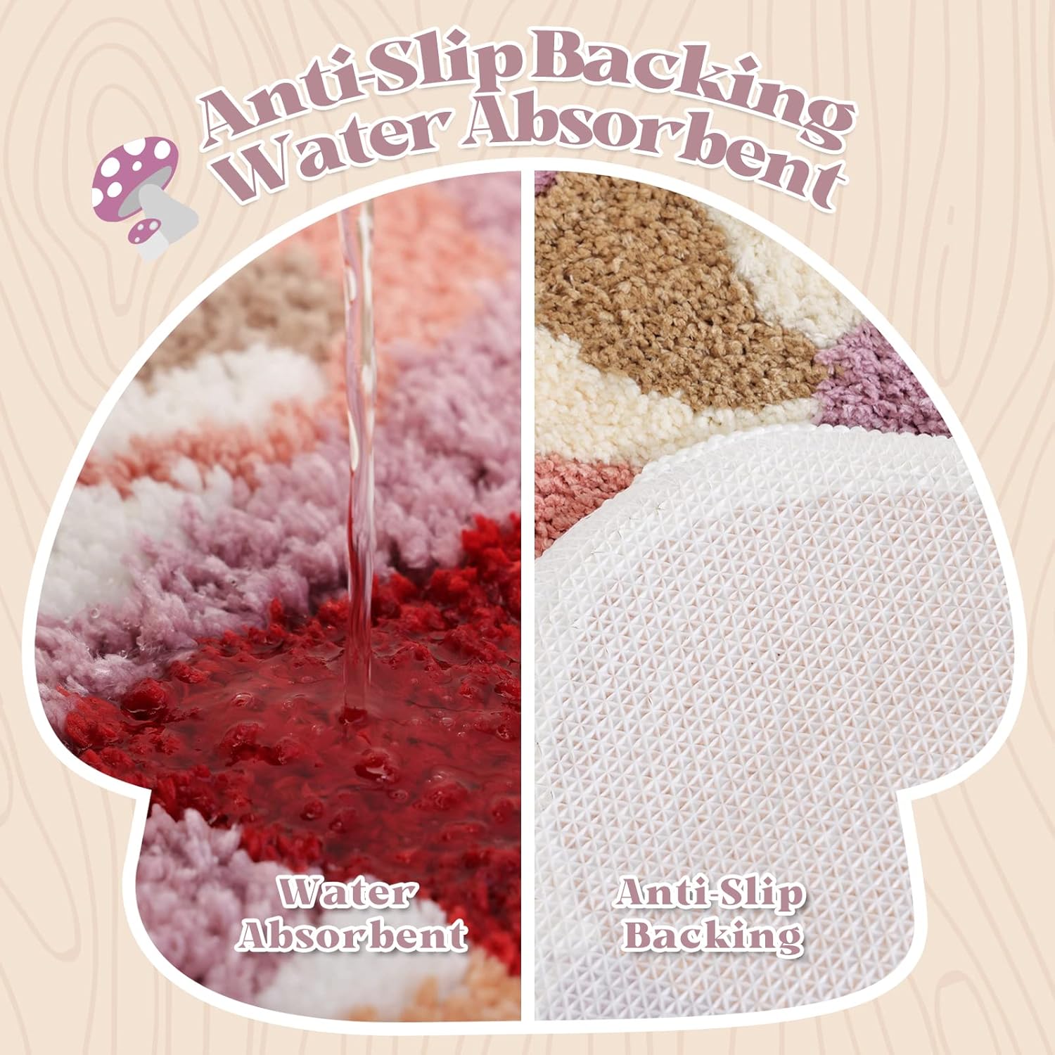 Cute Non Slip Kids Bath Mat - Strong Absorbent Soft Washable Purple Mushroom Boho Bath Rug for Tub, Shower & Bathroom - Image 7