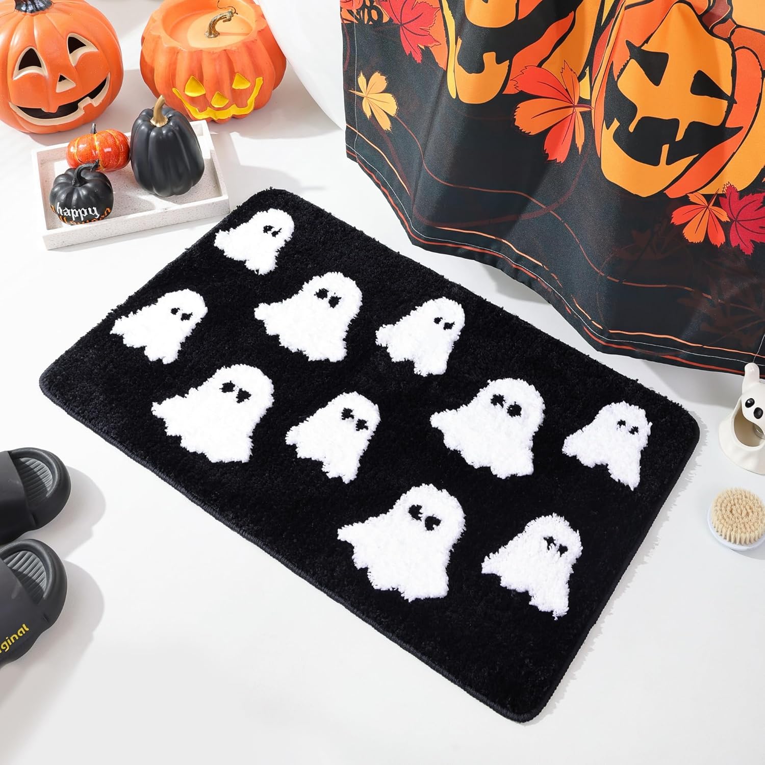 Halloween Bath Mat Spooky Ghosts Gothic Home Decor Black Rugs for Non Slip, Spooky Goth Gift Cute Shower Rug for Bathroom, Bedroom, Living Home Decoration, 20x30in - Image 5