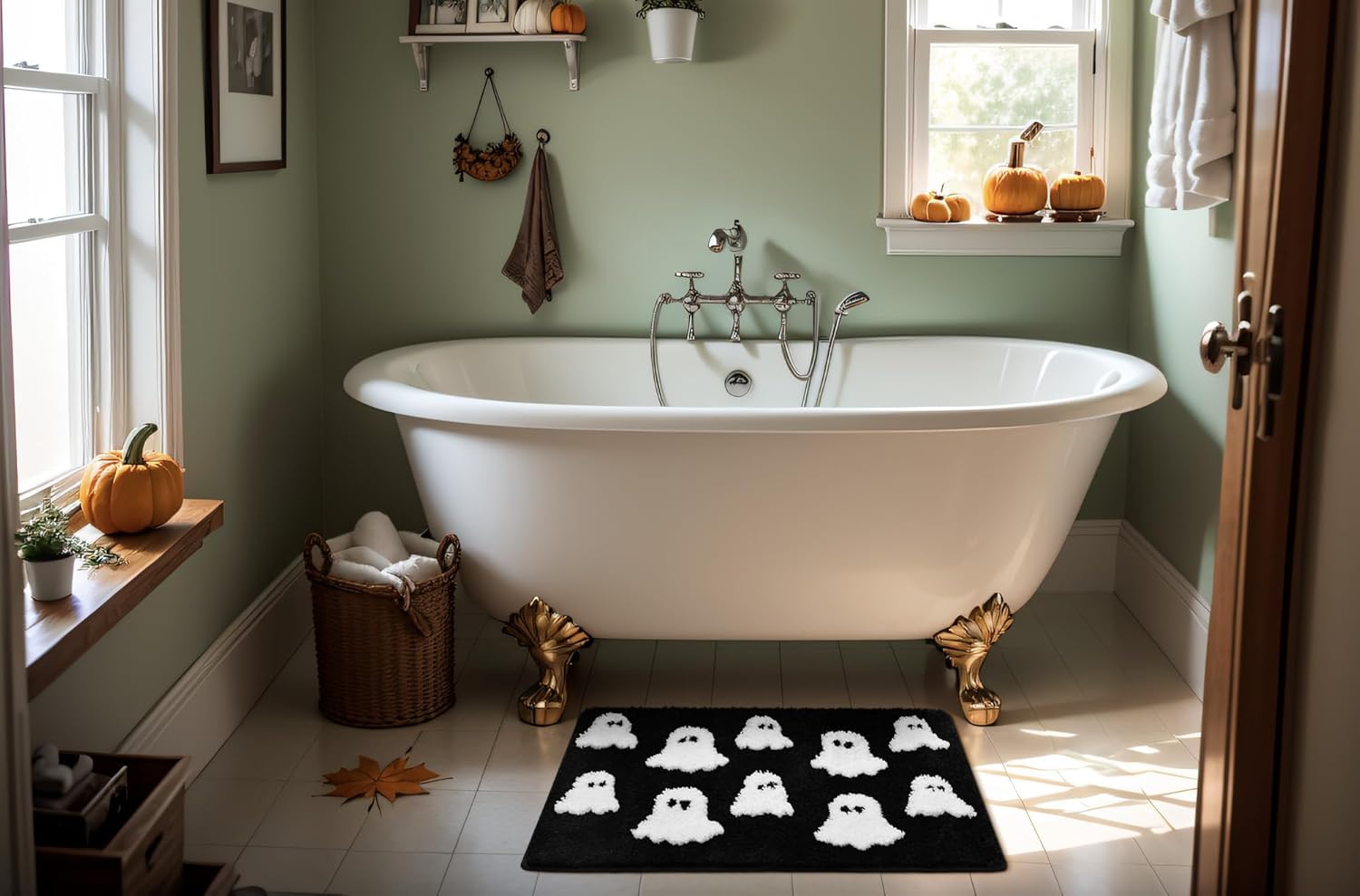 Halloween Bath Mat Spooky Ghosts Gothic Home Decor Black Rugs for Non Slip, Spooky Goth Gift Cute Shower Rug for Bathroom, Bedroom, Living Home Decoration, 20x30in - Image 7