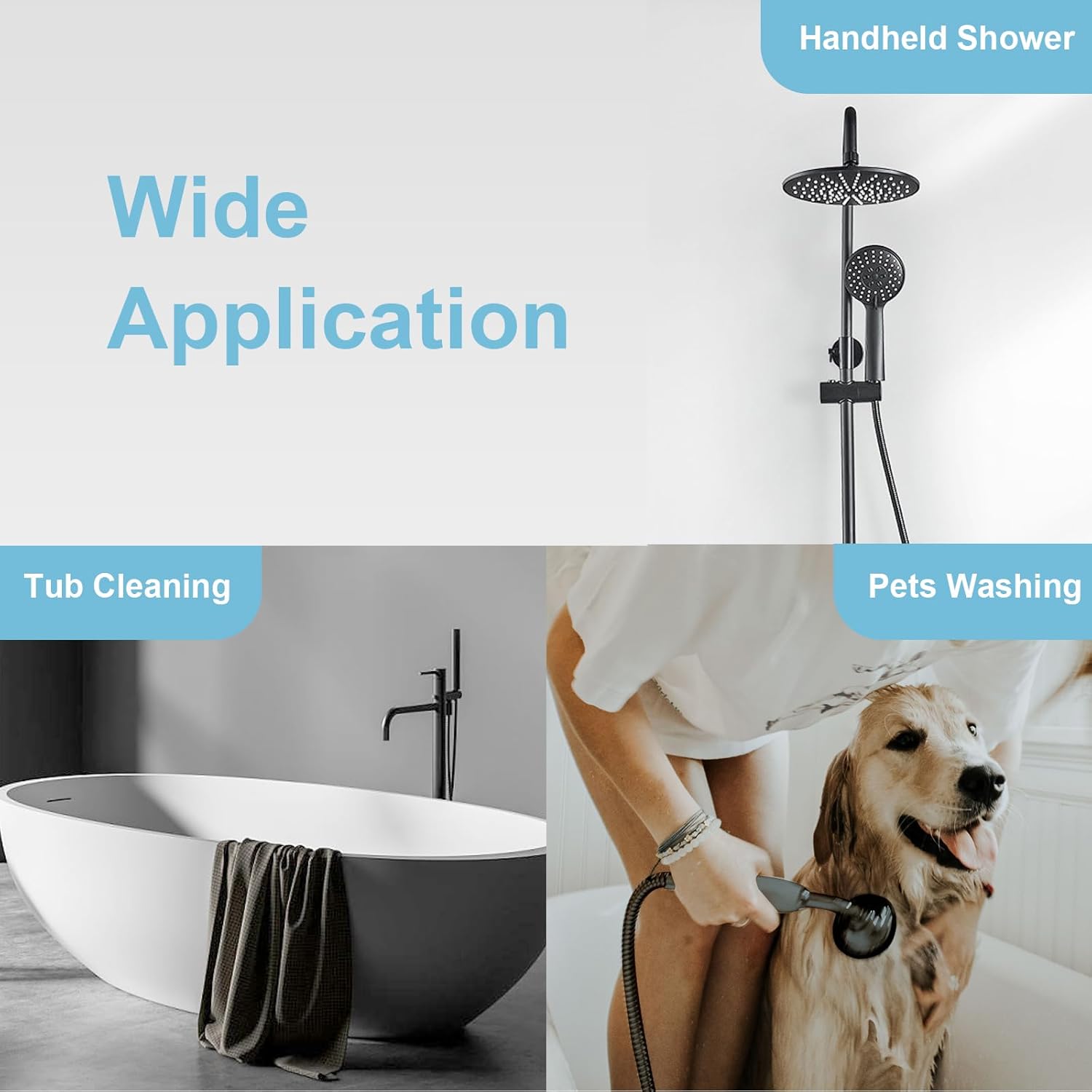 Shower Hose, Kink Free Stainless Steel Shower Hose Attachment Electroplating Handheld Shower Head Hose Flex Hoses Extension with Brass Insert & Nut for Pet Bathing Cleaning 60 in, Matte Black - Image 6