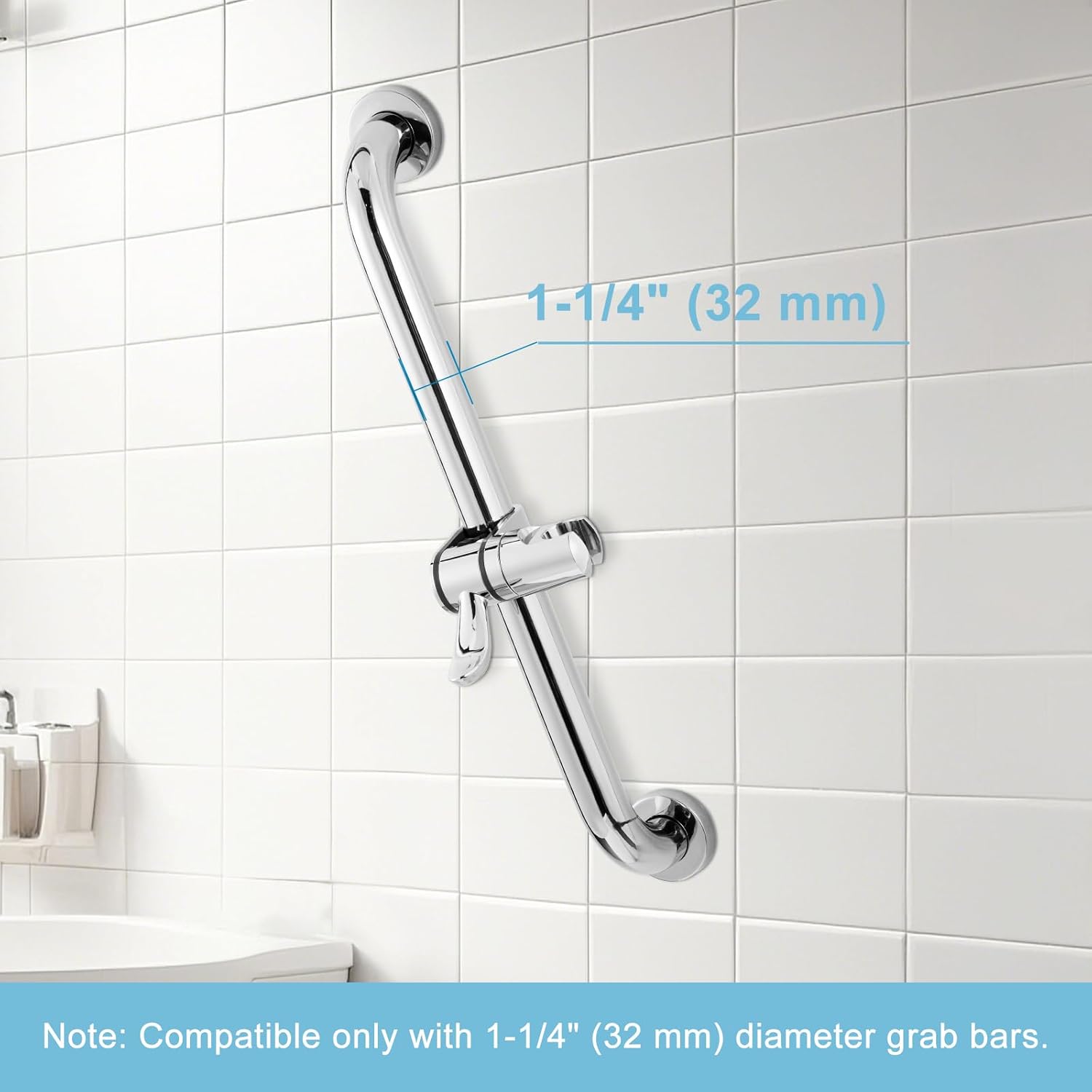ADA Handshower Shower Grab Bar Head Holder, Universal Fit 1.25''(32mm) Hand Held Shower Bracket for Handicap Grab Bar, Detachable Bathroom Replacement, 360 Degree Rotation Sprayer Holder, Chrome - Image 2