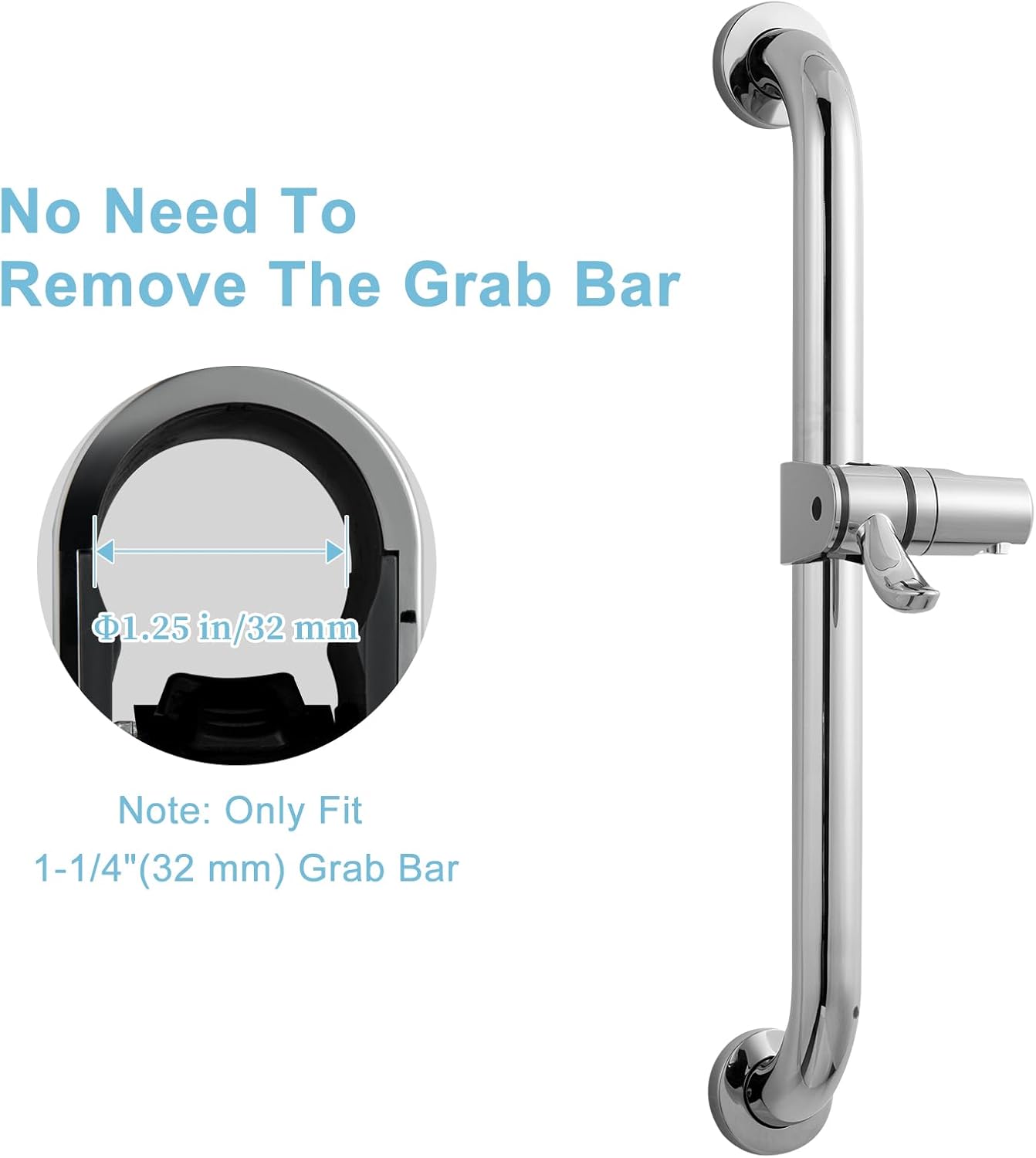 ADA Handshower Shower Grab Bar Head Holder, Universal Fit 1.25''(32mm) Hand Held Shower Bracket for Handicap Grab Bar, Detachable Bathroom Replacement, 360 Degree Rotation Sprayer Holder, Chrome - Image 5