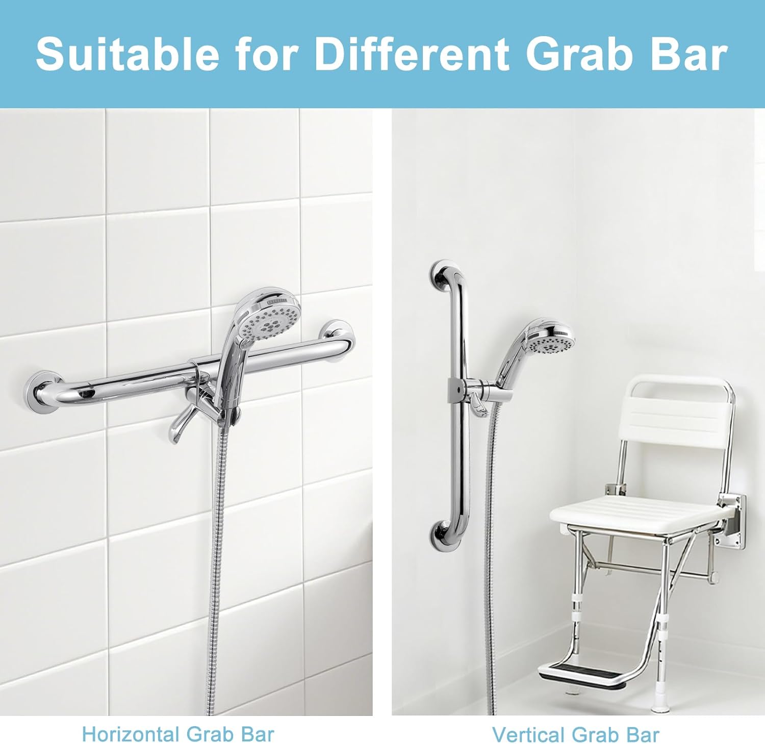 ADA Handshower Shower Grab Bar Head Holder, Universal Fit 1.25''(32mm) Hand Held Shower Bracket for Handicap Grab Bar, Detachable Bathroom Replacement, 360 Degree Rotation Sprayer Holder, Chrome - Image 6